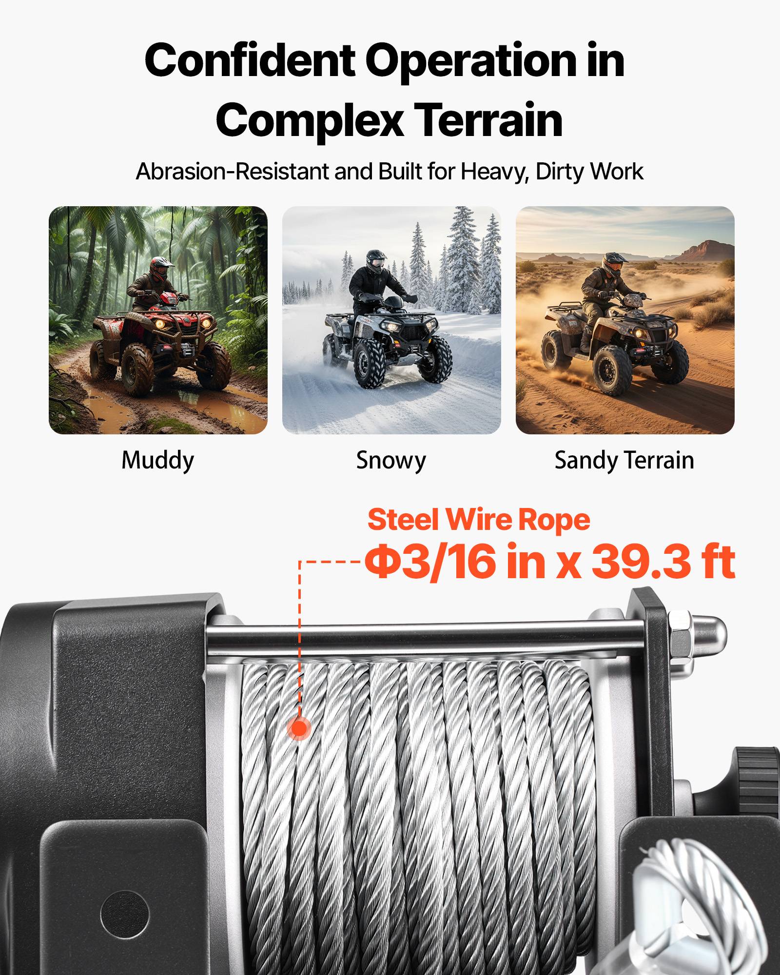 Vevor - VEVOR Treuil électrique 12 V 1360 kg pour quad, câble acier 5 mm x 12 m, télécommande filaire 3 m, boîtier aluminium IP55. - Image 3