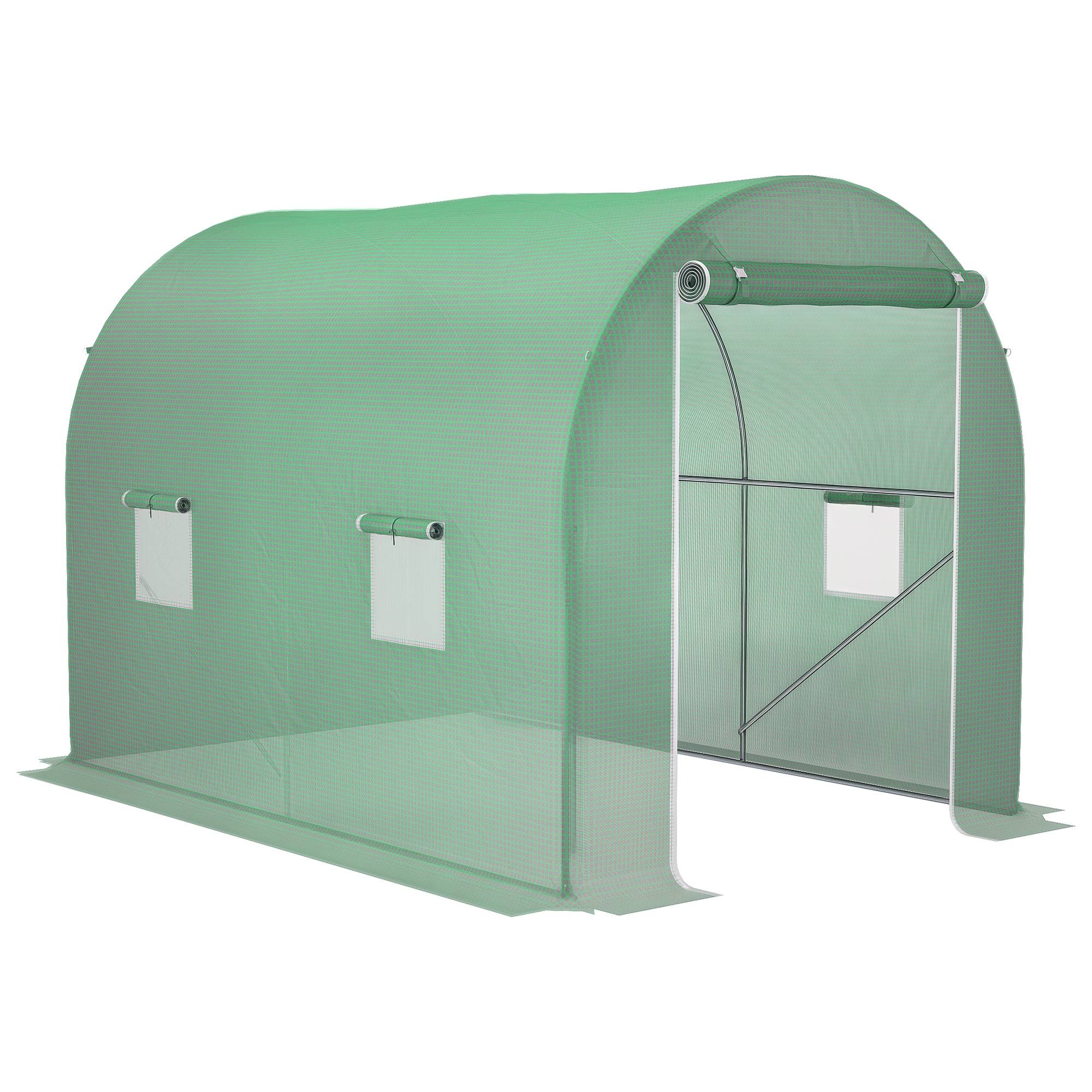Serre de Jardin Tunnel Surface Sol 6 m² 3L x 2l x 2,10H m châssis Tubulaire renforcé Porte zippée 4 fenêtres enroulables Vert - Image 1