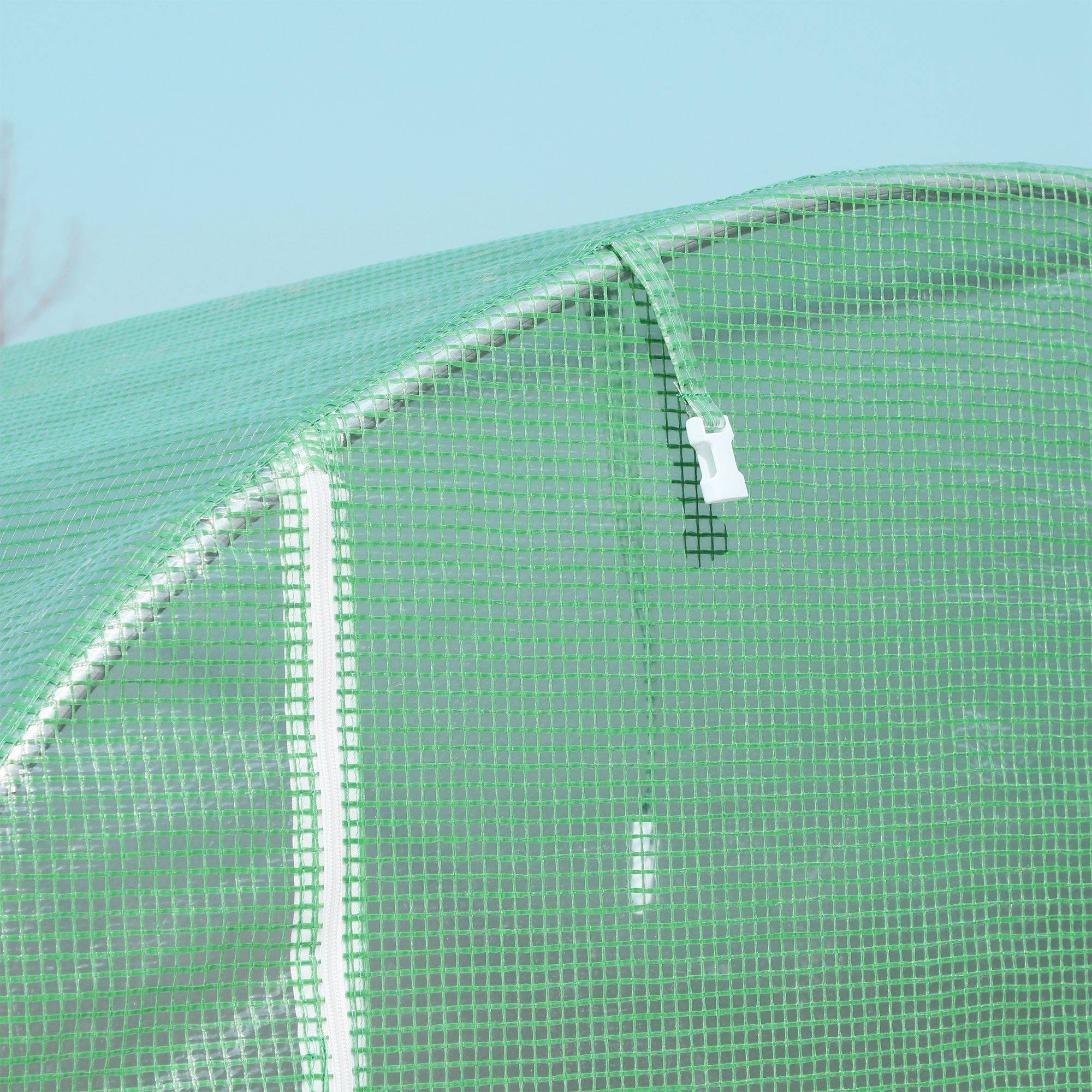 Serre de Jardin Tunnel Surface Sol 6 m² 3L x 2l x 2,10H m châssis Tubulaire renforcé Porte zippée 4 fenêtres enroulables Vert - Image 10