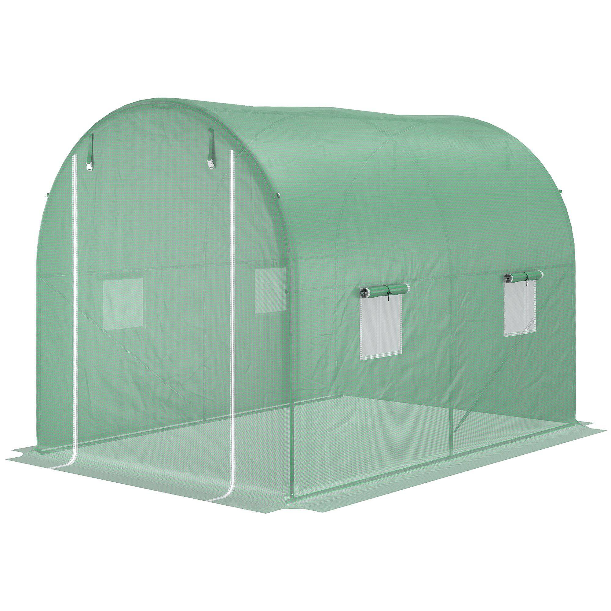 Serre de Jardin Tunnel Surface Sol 6 m² 3L x 2l x 2,10H m châssis Tubulaire renforcé Porte zippée 4 fenêtres enroulables Vert - Image 2