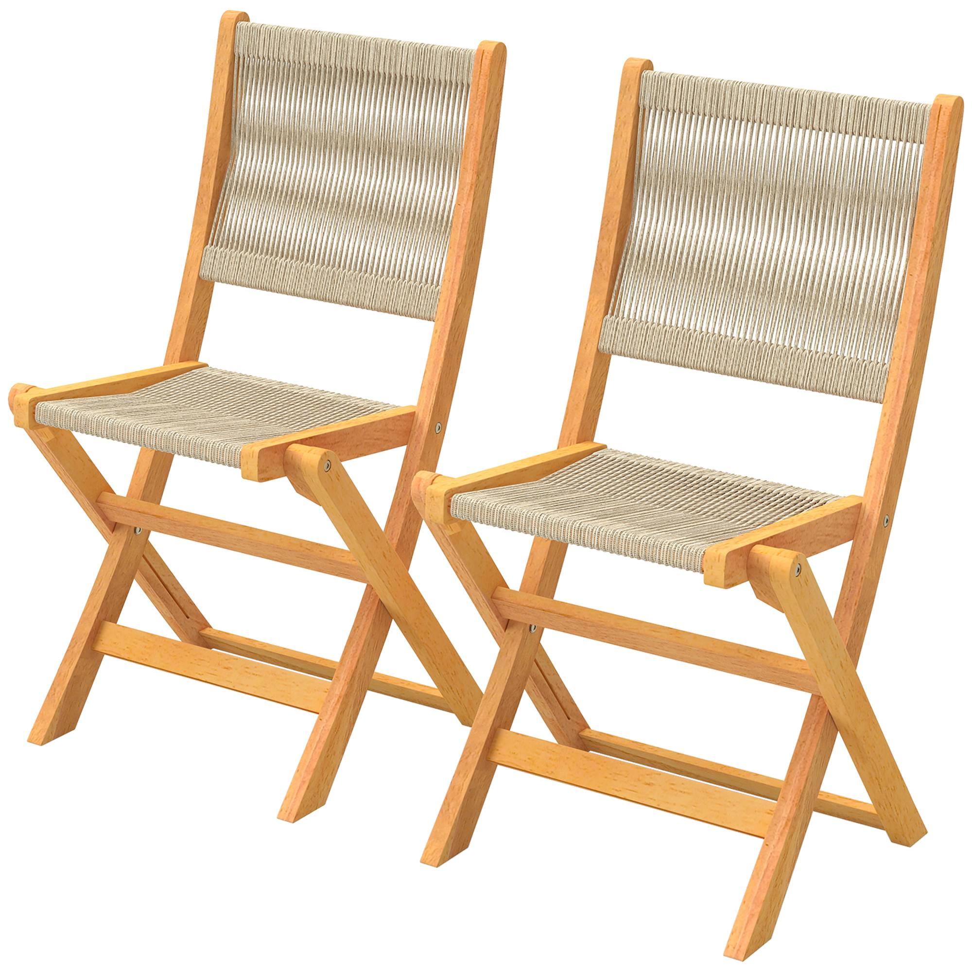 Sans Marque - Lot de 2 Chaises de Jardin Pliantes Chaises de Balcon en Bois d'Acacia Assise en Corde Tressée Naturel et Beige - Image 2