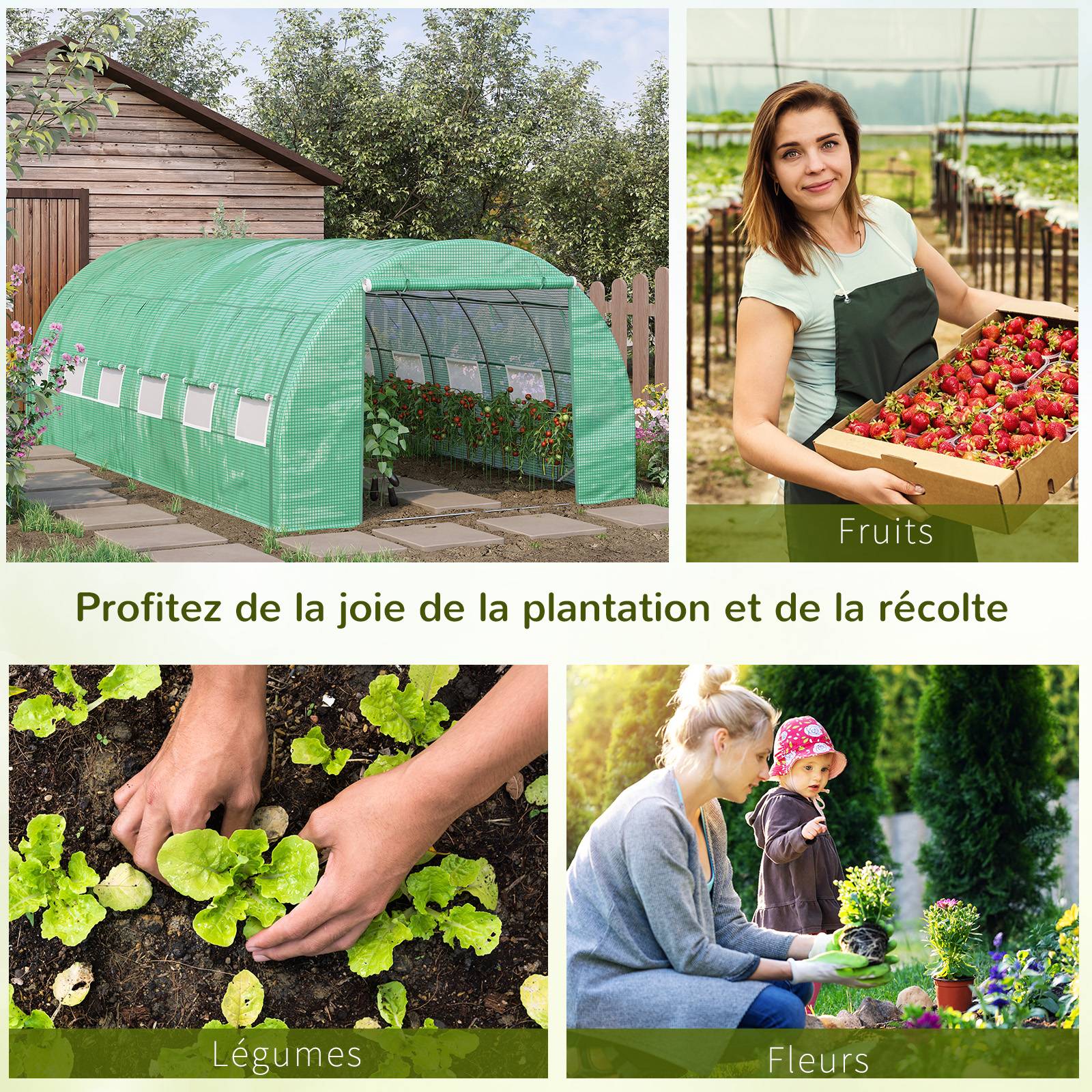 Serre de jardin serre tunnel 18 m² avec porte, parois latérales enroulables 12 fenêtres acier PE 4 x 3 x 2 m vert - Image 7