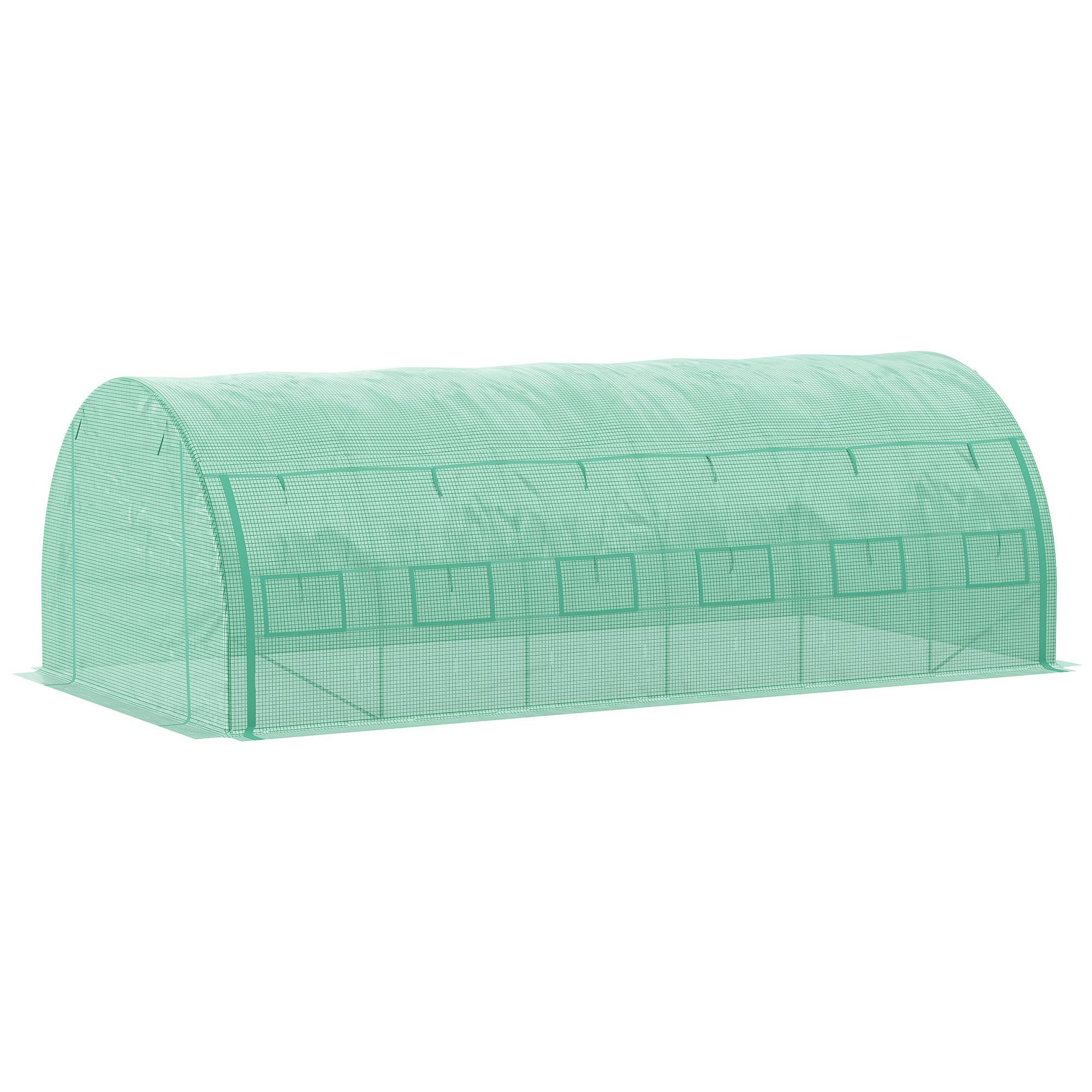 Serre de jardin serre tunnel 18 m² avec porte, parois latérales enroulables 12 fenêtres acier PE 4 x 3 x 2 m vert - Image 2