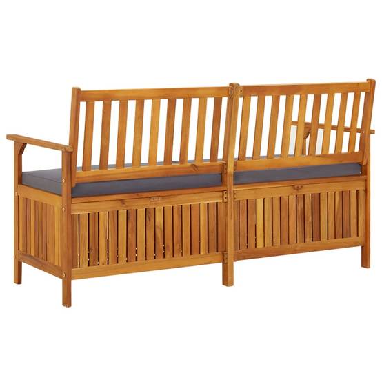 Banc Coffre Jardin Bois Acacia Solide avec Coussin Gris pour Terrasse Marron 148cm – ComfortXL Outdoor Living - Image 4