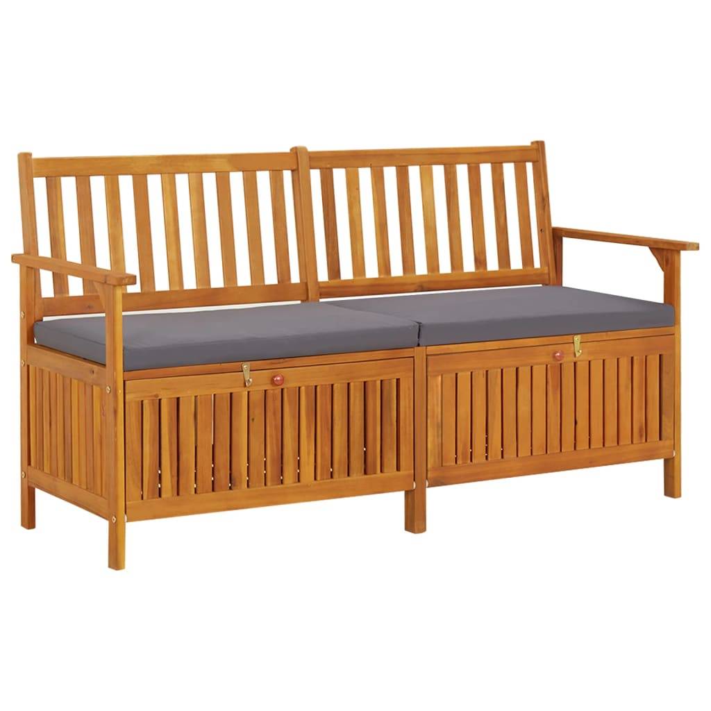 Banc Coffre Jardin Bois Acacia Solide avec Coussin Gris pour Terrasse Marron 148cm – ComfortXL Outdoor Living - Image 1