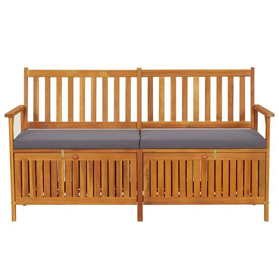 Banc Coffre Jardin Bois Acacia Solide avec Coussin Gris pour Terrasse Marron 148cm – ComfortXL Outdoor Living - Image 2
