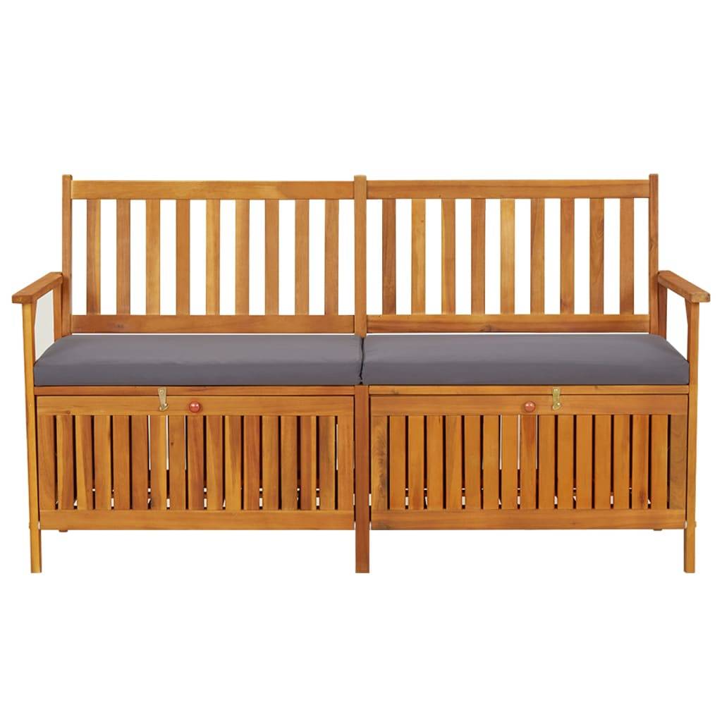Banc Coffre Jardin Bois Acacia Solide avec Coussin Gris pour Terrasse Marron 148cm – ComfortXL Outdoor Living - Image 2