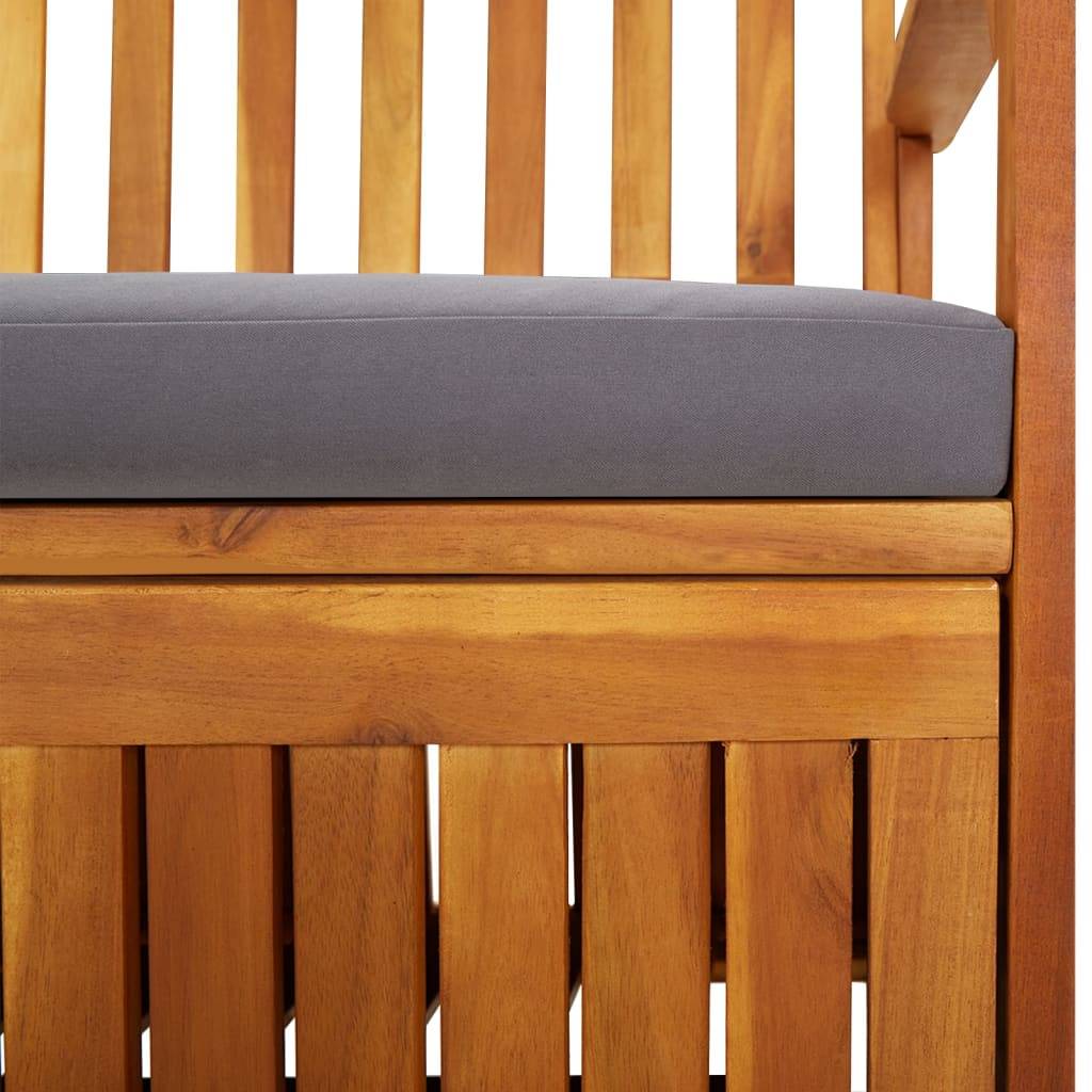 Banc Coffre Jardin Bois Acacia Solide avec Coussin Gris pour Terrasse Marron 148cm – ComfortXL Outdoor Living - Image 6