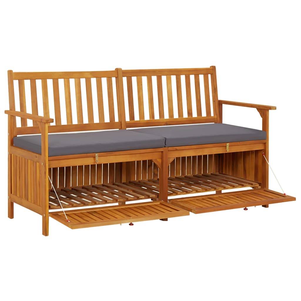 Banc Coffre Jardin Bois Acacia Solide avec Coussin Gris pour Terrasse Marron 148cm – ComfortXL Outdoor Living - Image 5