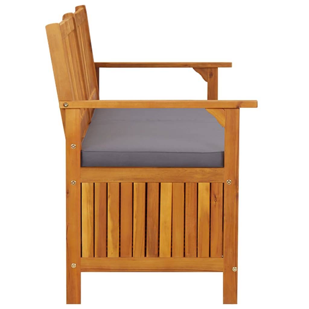 Banc Coffre Jardin Bois Acacia Solide avec Coussin Gris pour Terrasse Marron 148cm – ComfortXL Outdoor Living - Image 3
