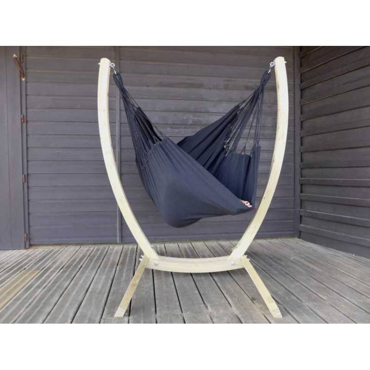 Chaise hamac Noir XL avec support bois - Tropical Hamac - Image 2