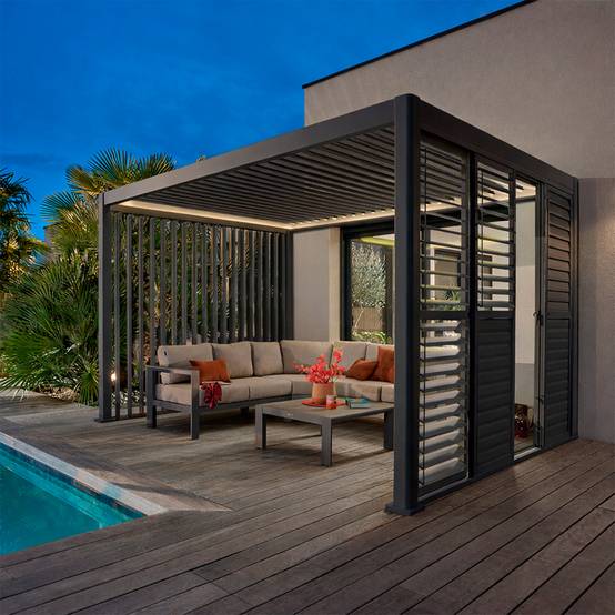 Hesperide - Pergola bioclimatique autoportante Evora 369x369x250,8cm gris graphite - Hespéride - Image 1