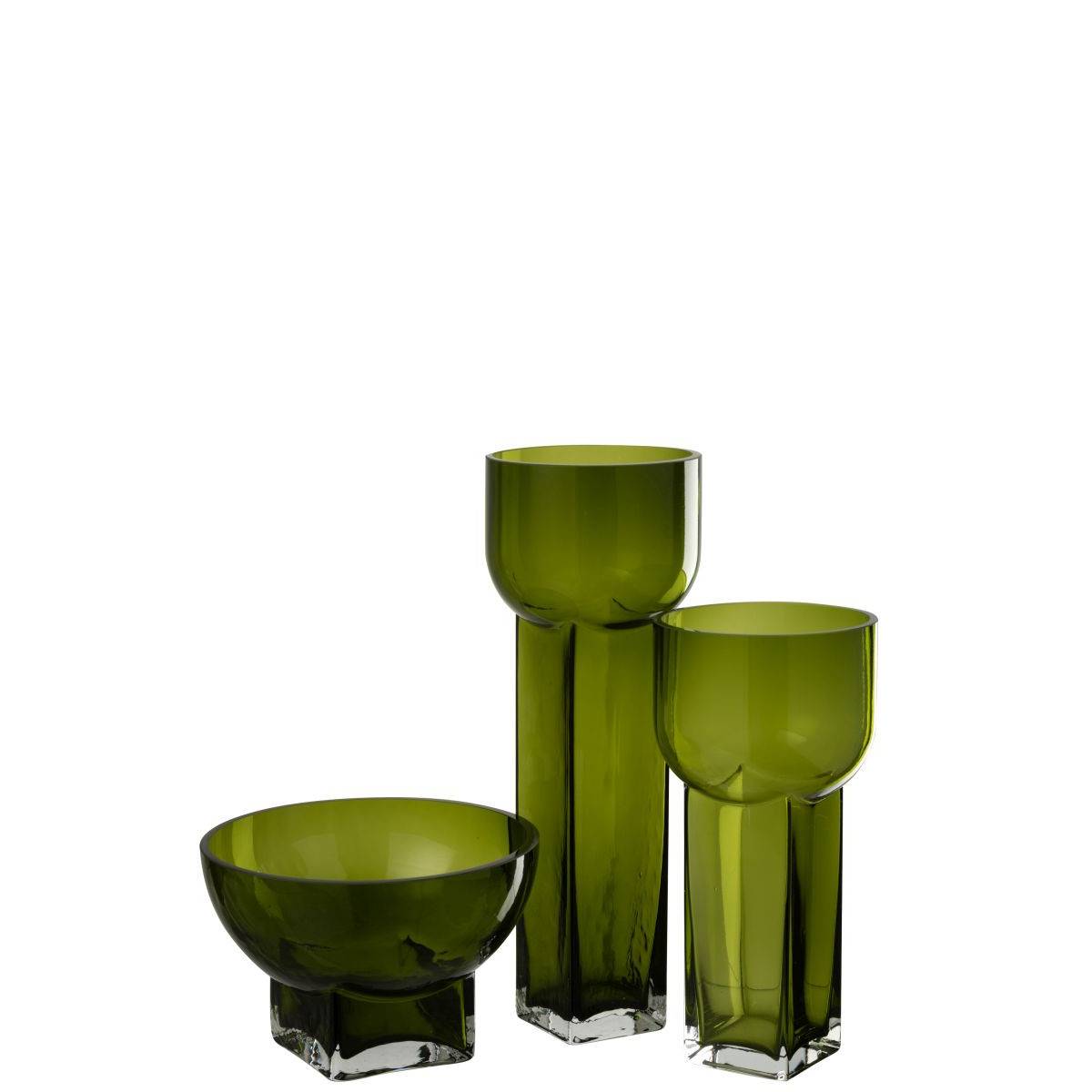 J-Line - Vase Déco en Verre "Carol" 13cm Vert Olive - Image 2