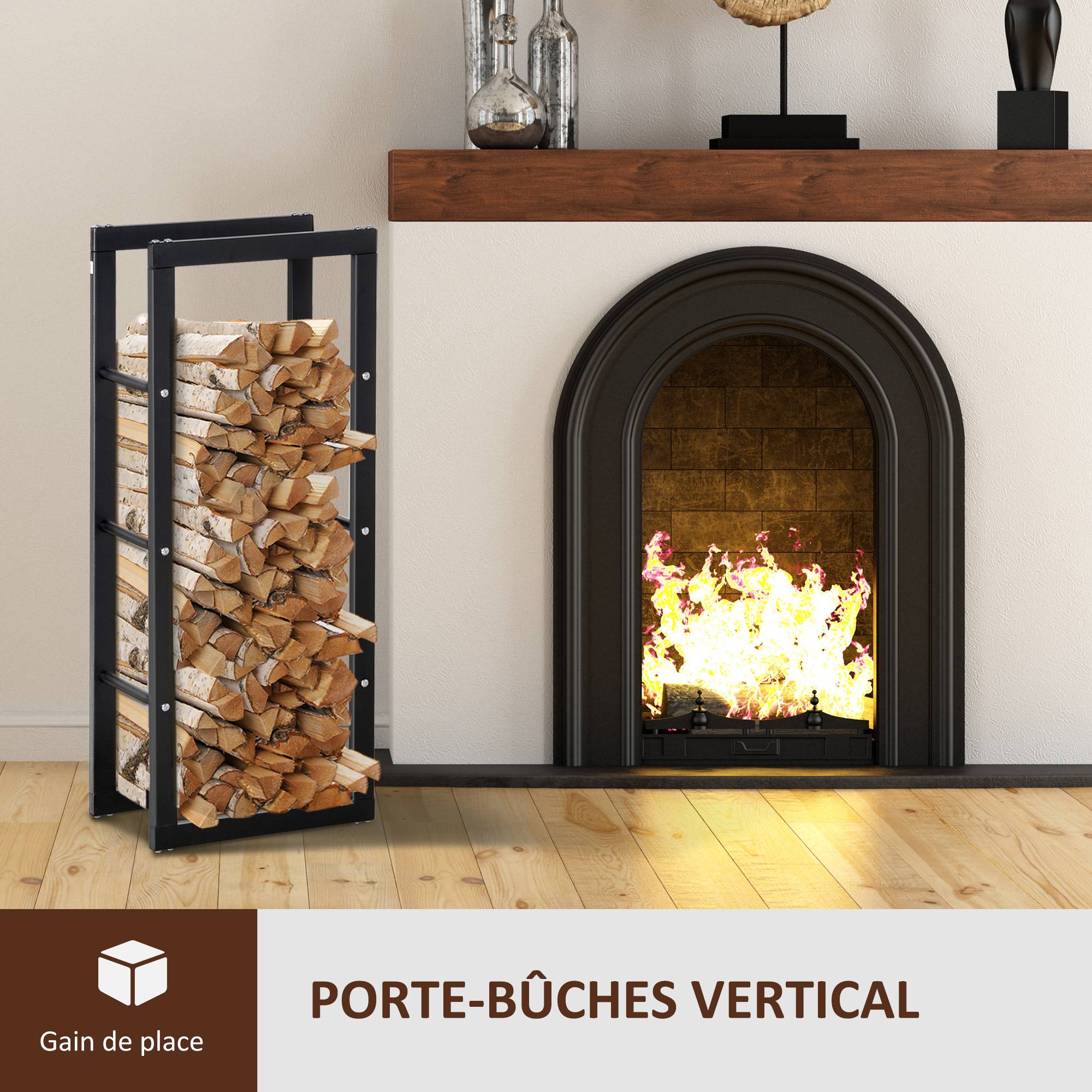 ComfortXL - Porte-bûches métal noir 40 x 25 x 100 cm intérieur extérieur charge 100 kg - ComfortXL Outdoor Living - Image 5
