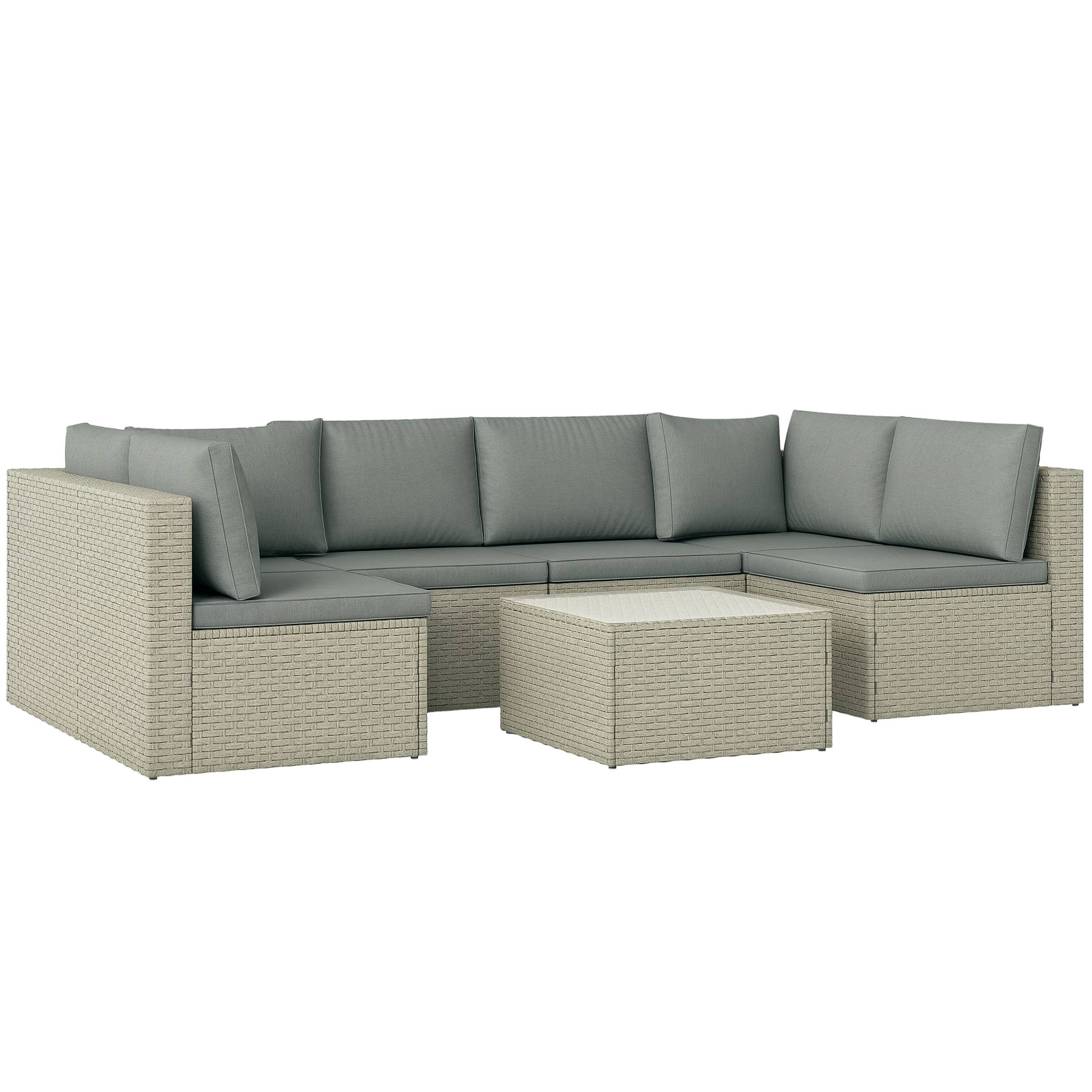Salon de jardin modulable 6 personnes en résine tressée avec table basse en verre Marron - ComfortXL Outdoor Living