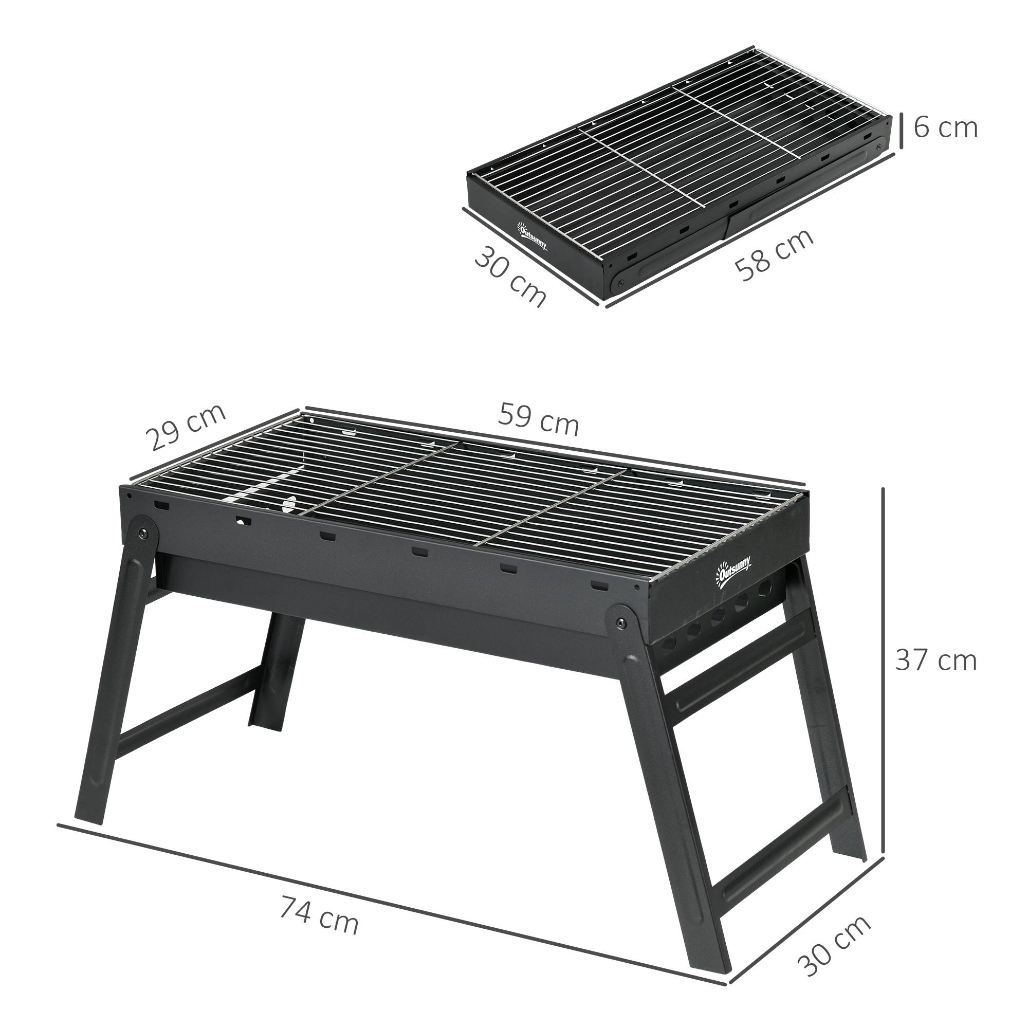 Outsunny - Barbecue à charbon de bois pliable portable dim. 74L x 30l x 37H cm avec grille acier noir - Outsunny - Image 3