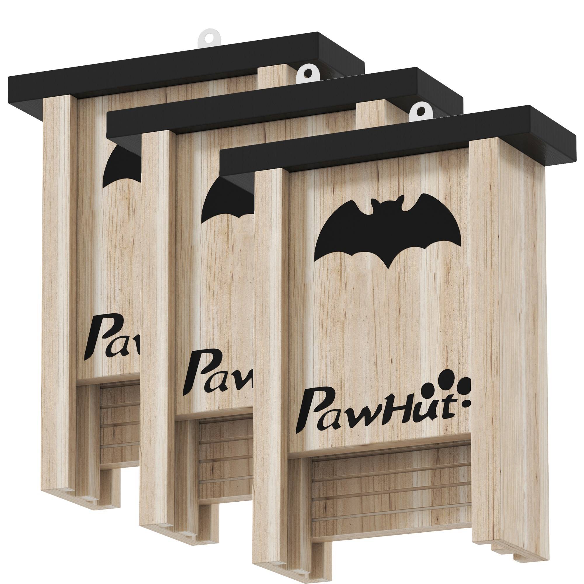 Sans Marque - Ensemble de trois boîtes à chauve-souris nichoir chauve-souris avec un crochet18 x 6 x 22,5 cm bois naturel - Image 2