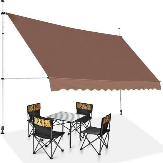 Store Banne Manuel Rétractable 3,5 x 1,25M avec Manivelle Hauteur Réglable 200-300CM, Auvent de Terrasse Tissu Oxford Imperméable & Anti UV (Marron) - Image 1