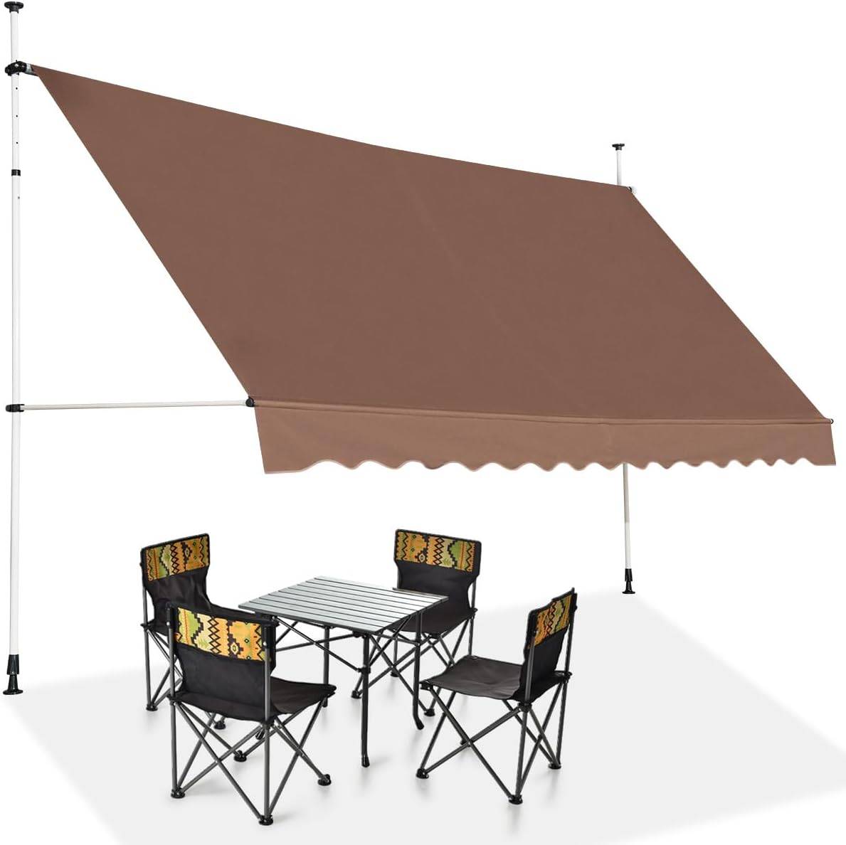 Store Banne Manuel Rétractable 3,5 x 1,25M avec Manivelle Hauteur Réglable 200-300CM, Auvent de Terrasse Tissu Oxford Imperméable & Anti UV (Marron) - Image 1