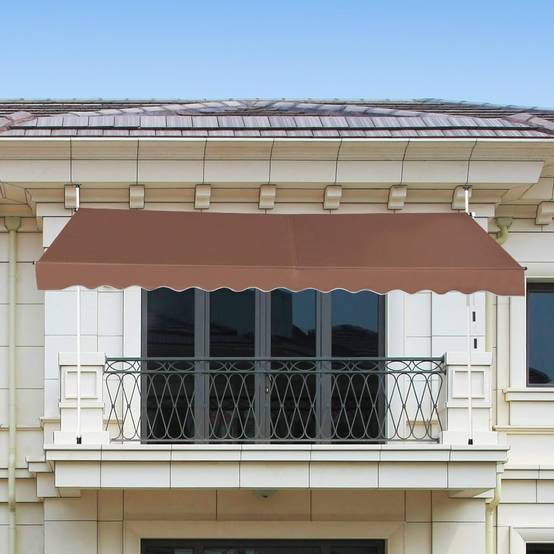 Store Banne Manuel Rétractable 3,5 x 1,25M avec Manivelle Hauteur Réglable 200-300CM, Auvent de Terrasse Tissu Oxford Imperméable & Anti UV (Marron) - Image 2