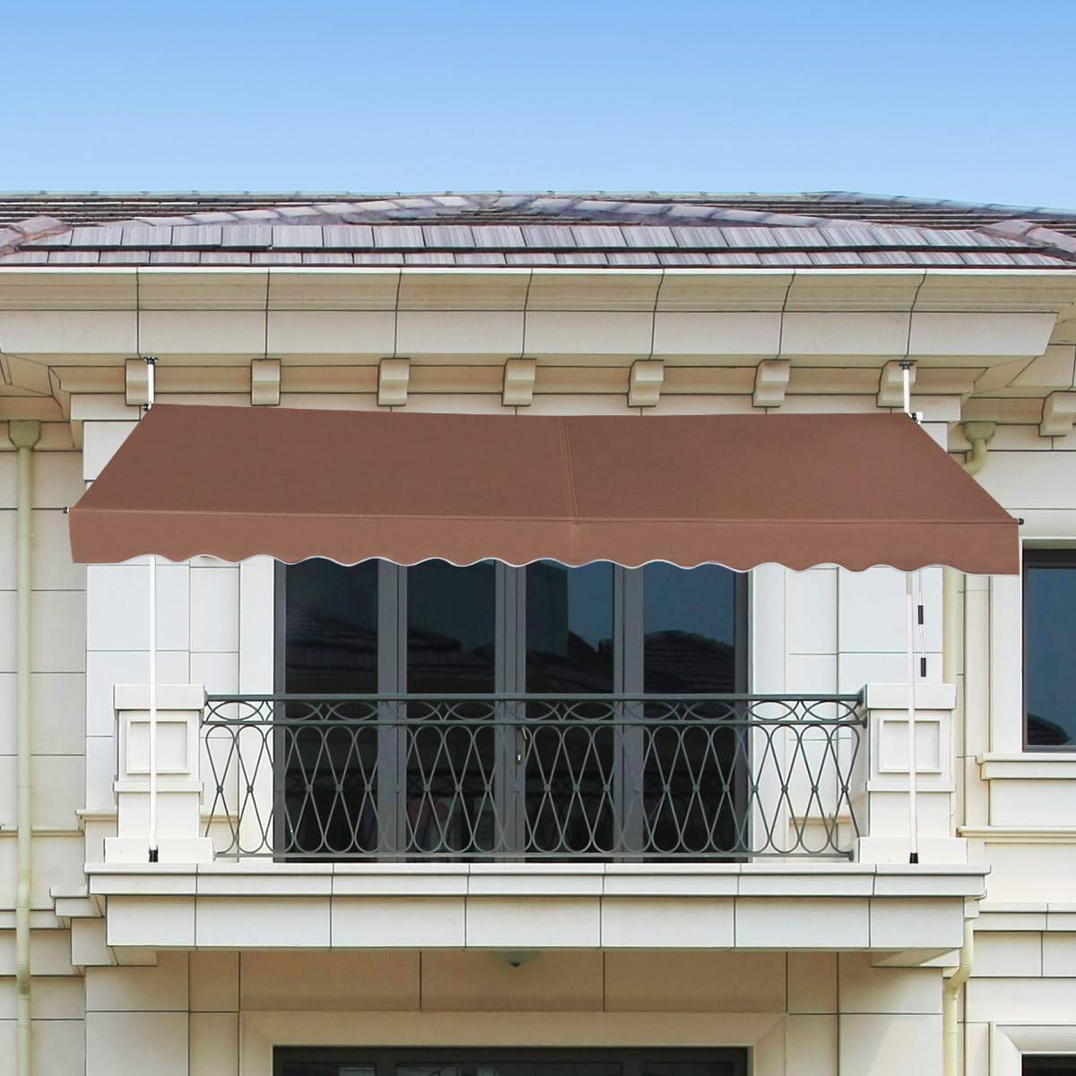 Store Banne Manuel Rétractable 3,5 x 1,25M avec Manivelle Hauteur Réglable 200-300CM, Auvent de Terrasse Tissu Oxford Imperméable & Anti UV (Marron) - Image 2