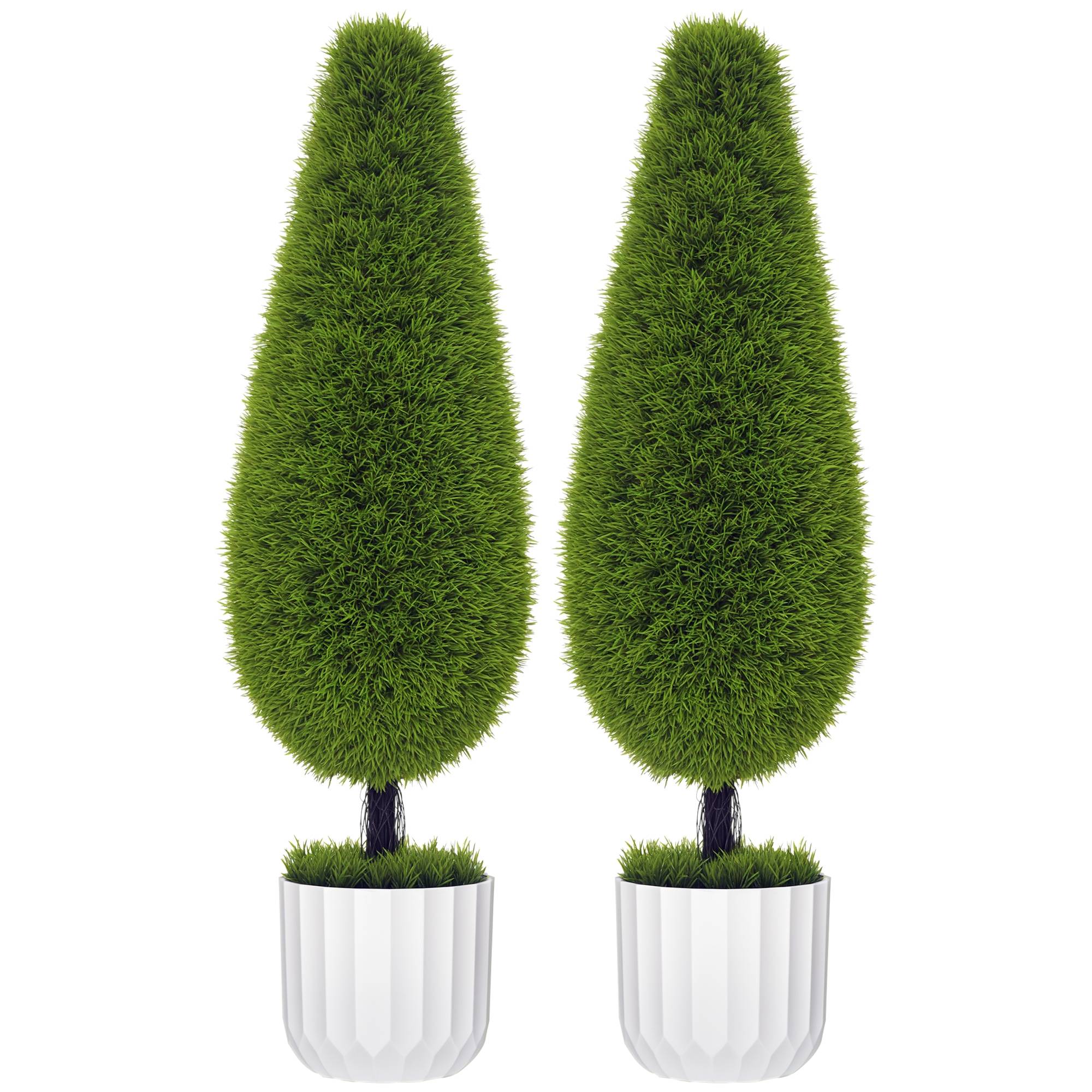 Lot 2 plantes artificielles pot mousse artificielle cyprès artificiel blanc vert - Image 1