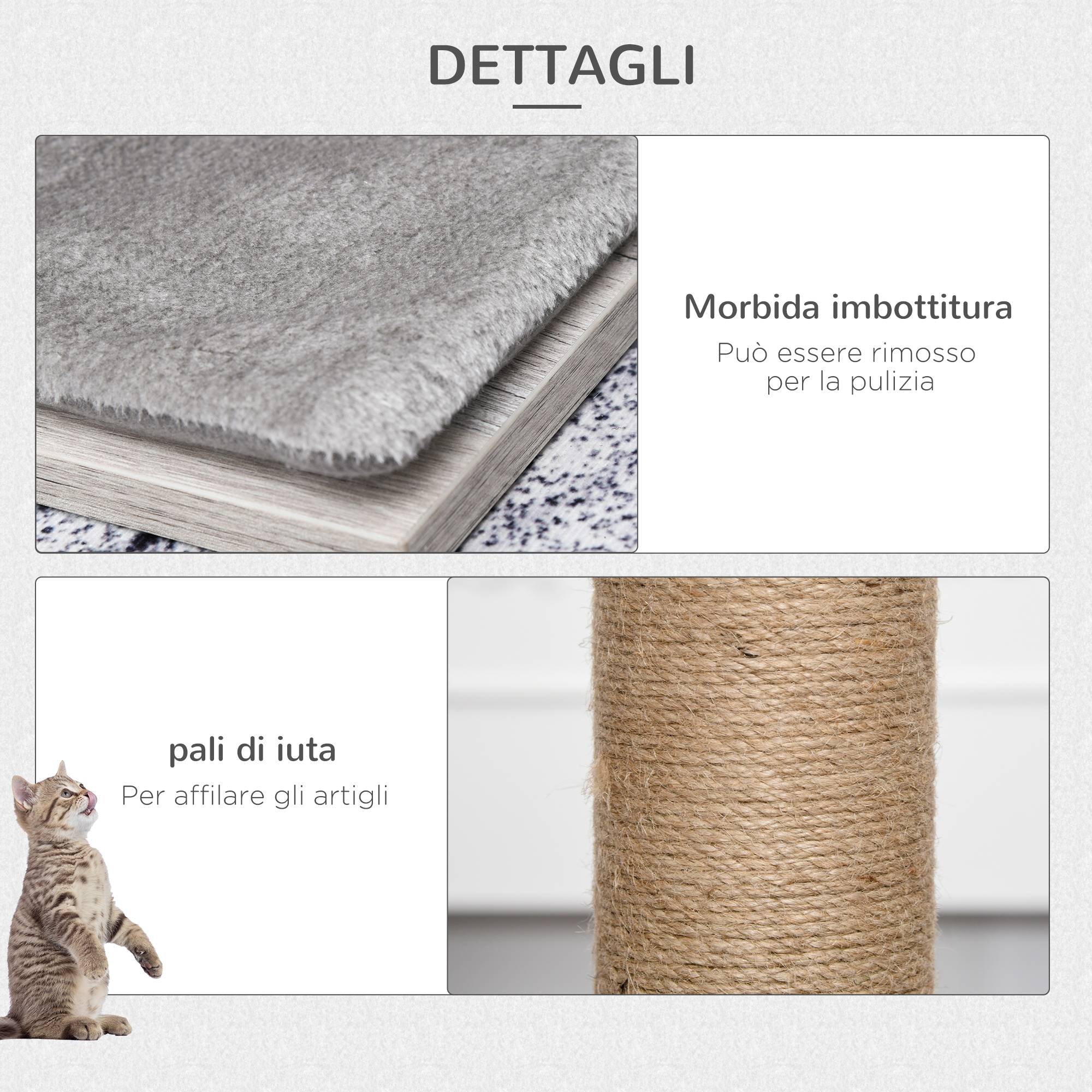 Arbre à chat multi-niveaux avec niche et cordes en jute, 67 x 38,5 x 114 cm, gris - Image 9