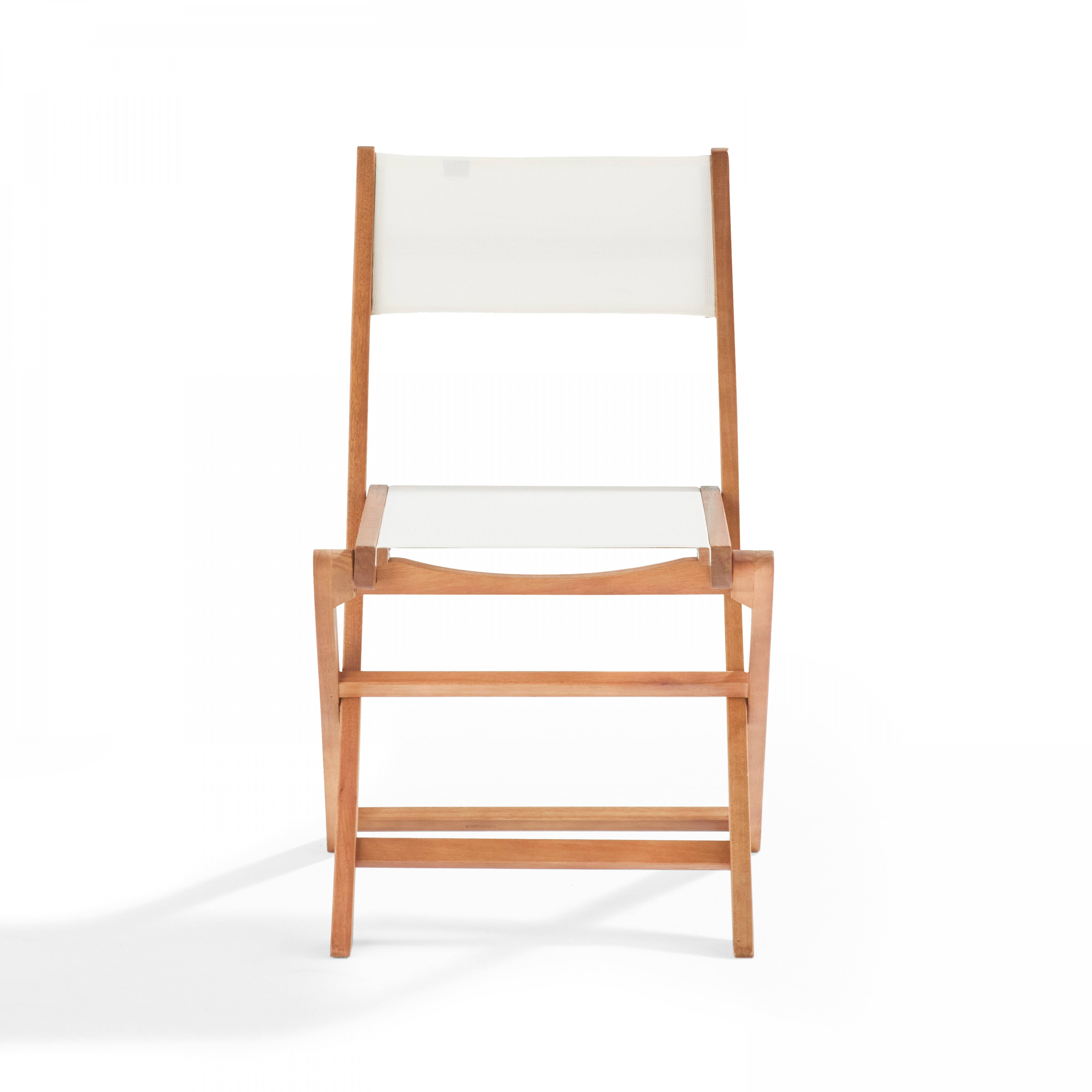 Oviala - Lot de 2 chaises pliantes en bois d'eucalyptus et textilène blanc Sete - Oviala - Image 4
