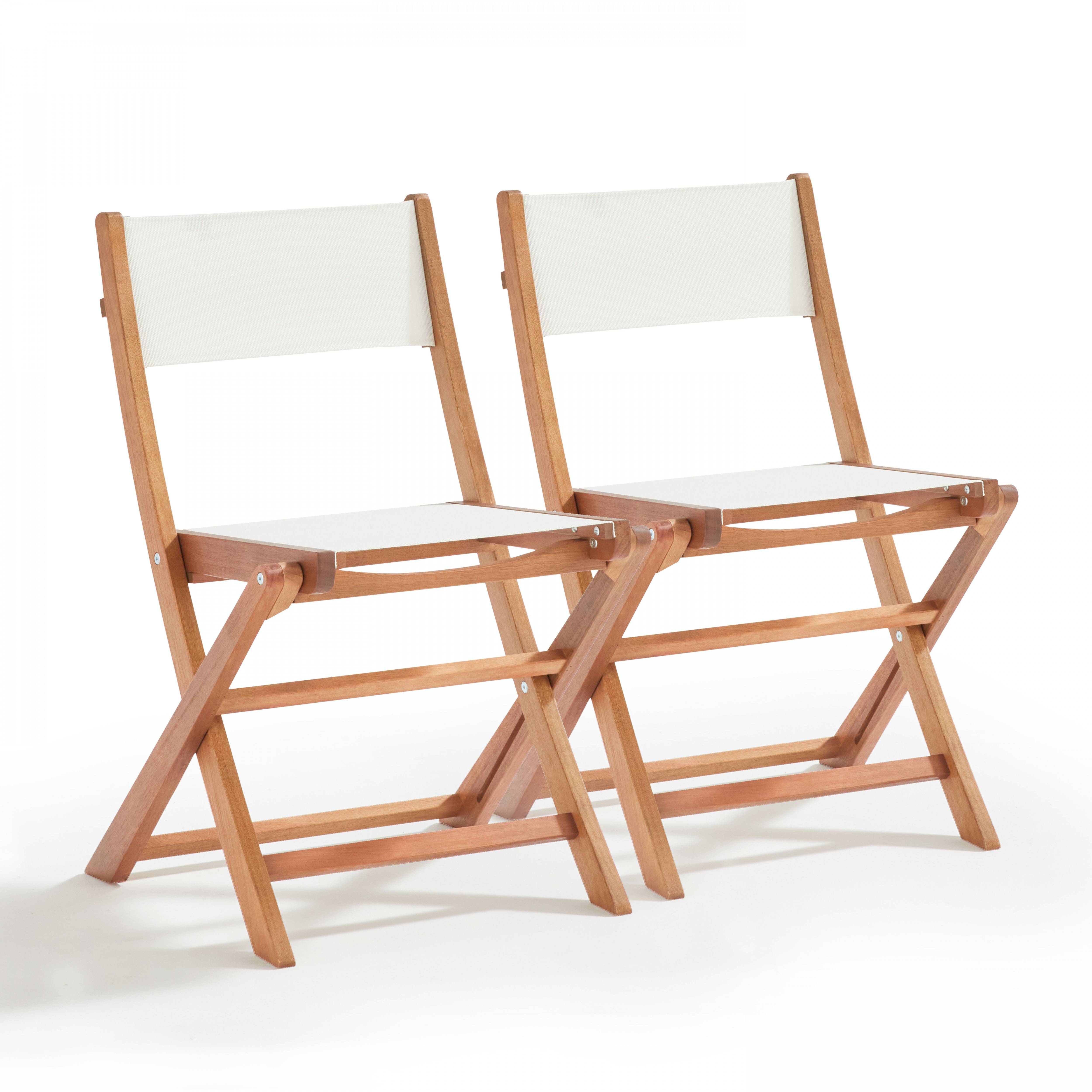 Oviala - Lot de 2 chaises pliantes en bois d'eucalyptus et textilène blanc Sete - Oviala - Image 1