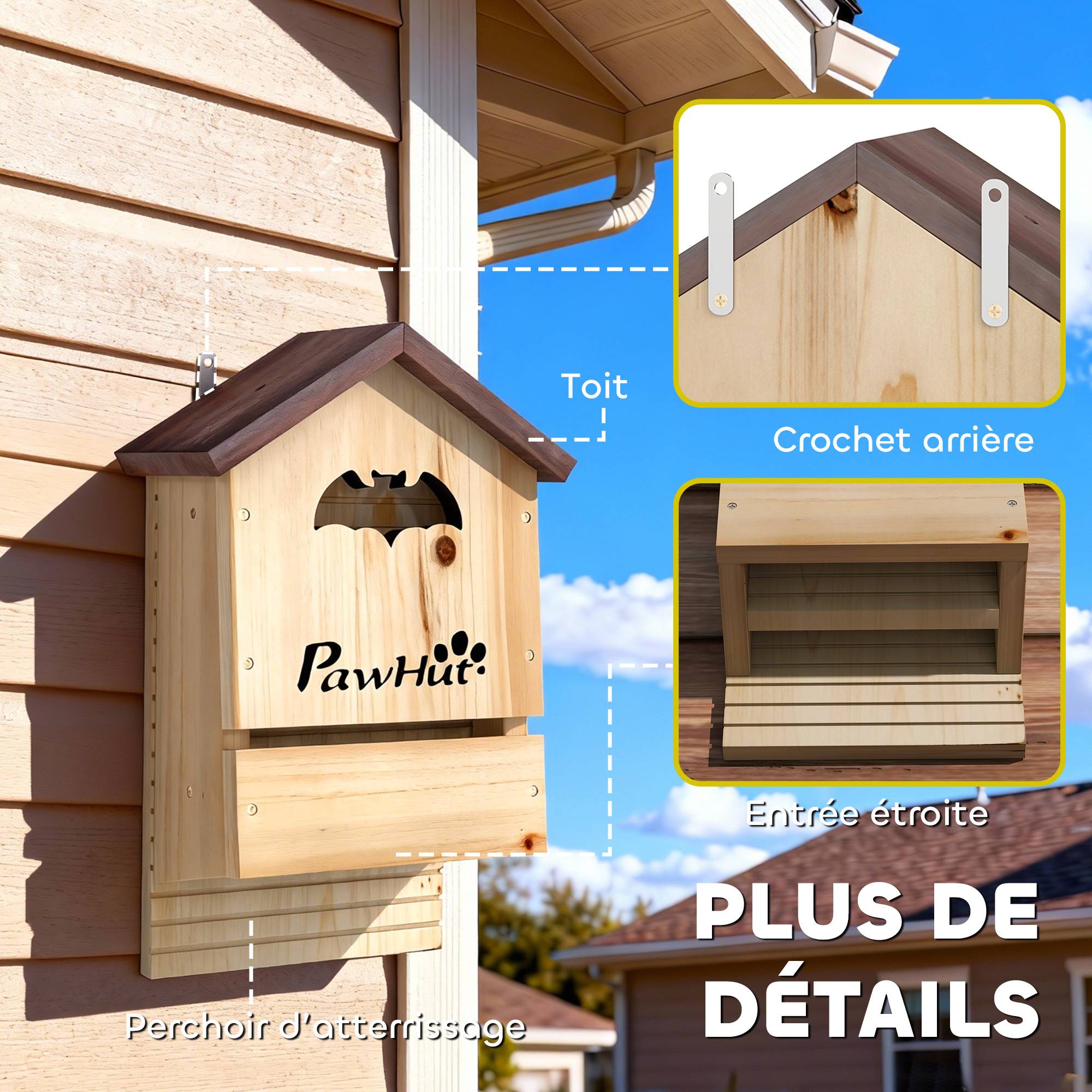 Sans Marque - Lot de 3 Nichoirs Chauve Souris en Bois abri à chauves-souris 23 x 9,5 x 36,5 cm effet bois naturel - Image 8
