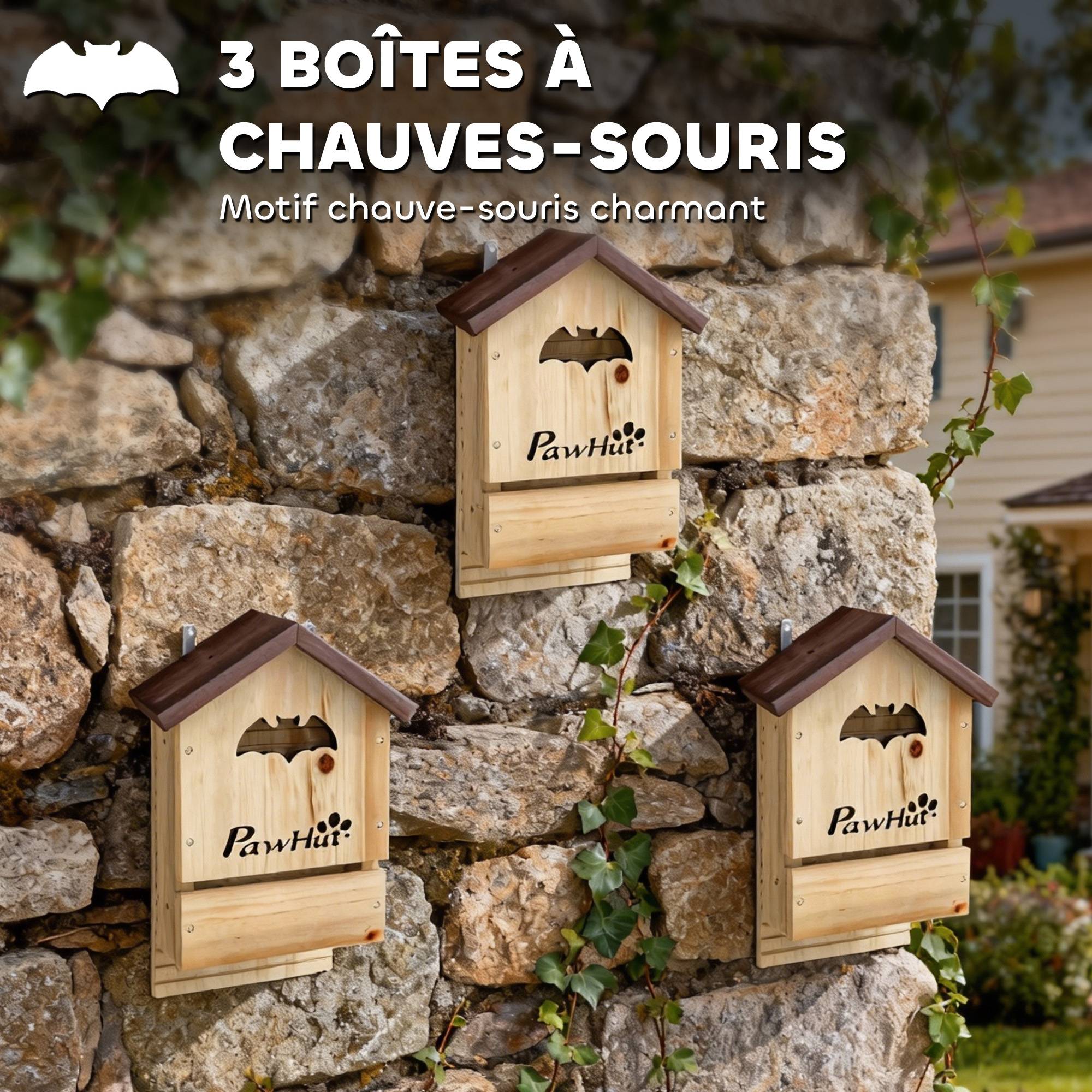 Sans Marque - Lot de 3 Nichoirs Chauve Souris en Bois abri à chauves-souris 23 x 9,5 x 36,5 cm effet bois naturel - Image 5