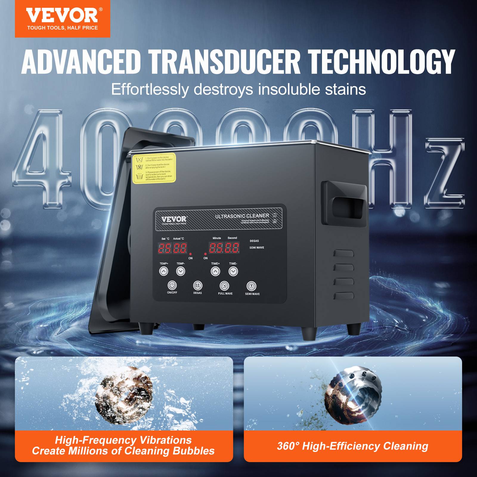 VEVOR Nettoyeur ultrasons numérique 3L, 120W, mode doux et dégazage, chauffage/minuterie, pour prothèses, bijoux, outils. - Image 2