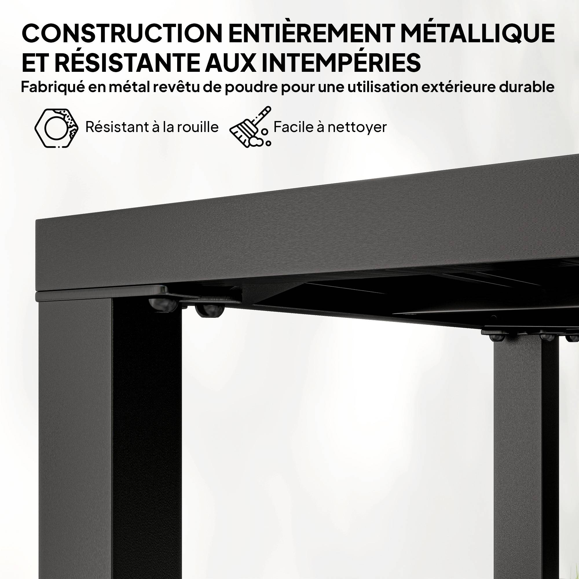 Sans Marque - Table de jardin carrée, table de terrasse, cadre en métal, intérieur et extérieur, pour balcon, porche, patio, noir - Image 6