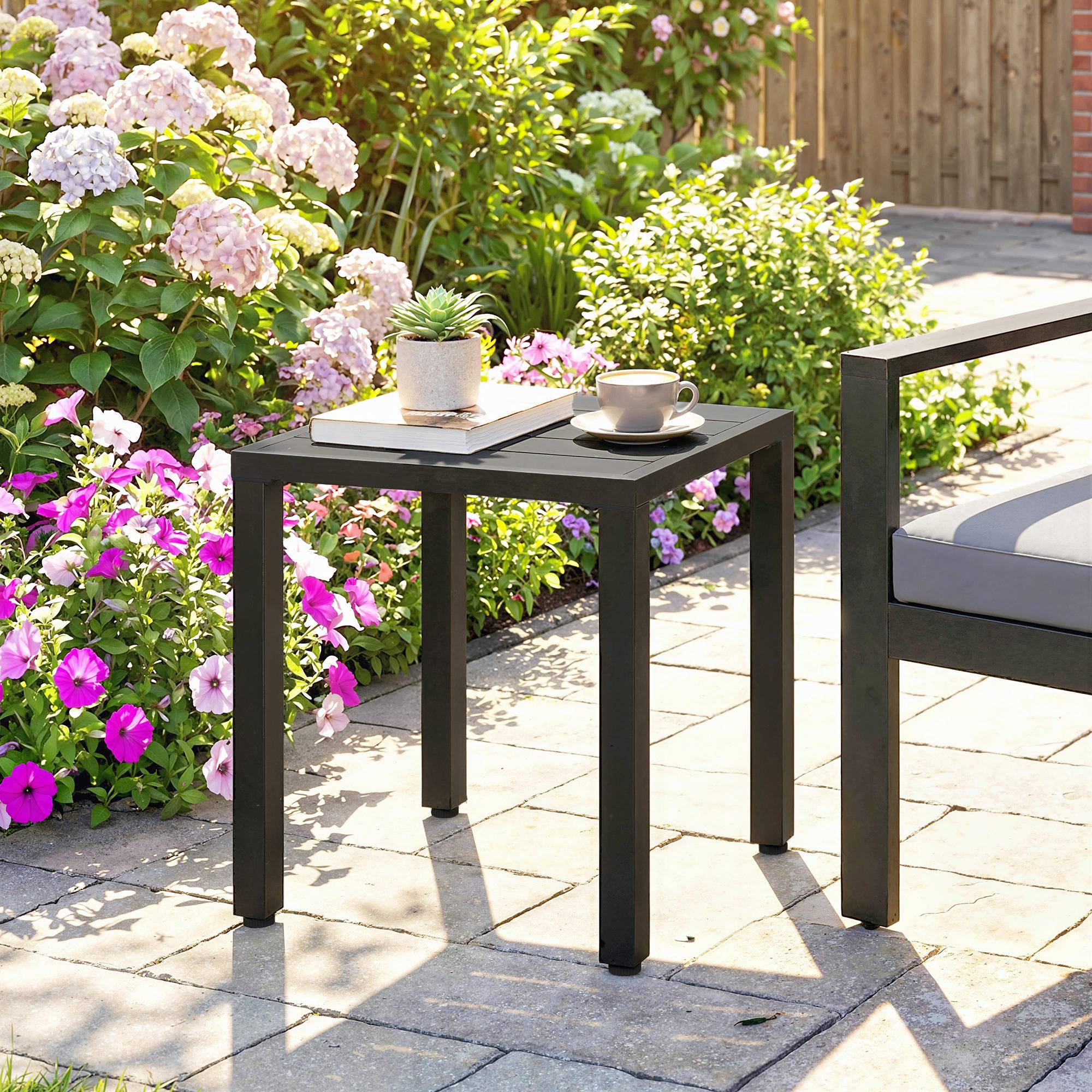 Sans Marque - Table de jardin carrée, table de terrasse, cadre en métal, intérieur et extérieur, pour balcon, porche, patio, noir - Image 4