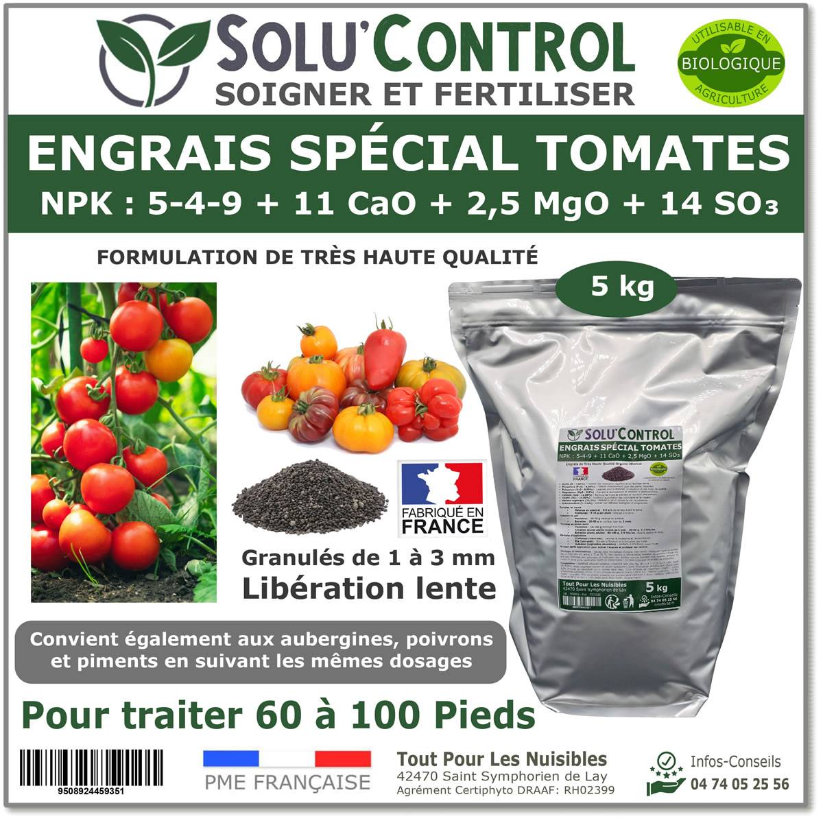 SOLU’CONTROL - 5 kg d'Engrais Spécial Tomates, Aubergines, Poivrons, Piments - Formulation haute qualité Organo-Minerale - UAB - Image 1