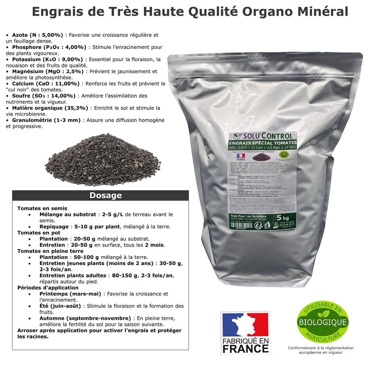 SOLU’CONTROL - 5 kg d'Engrais Spécial Tomates, Aubergines, Poivrons, Piments - Formulation haute qualité Organo-Minerale - UAB - Image 2