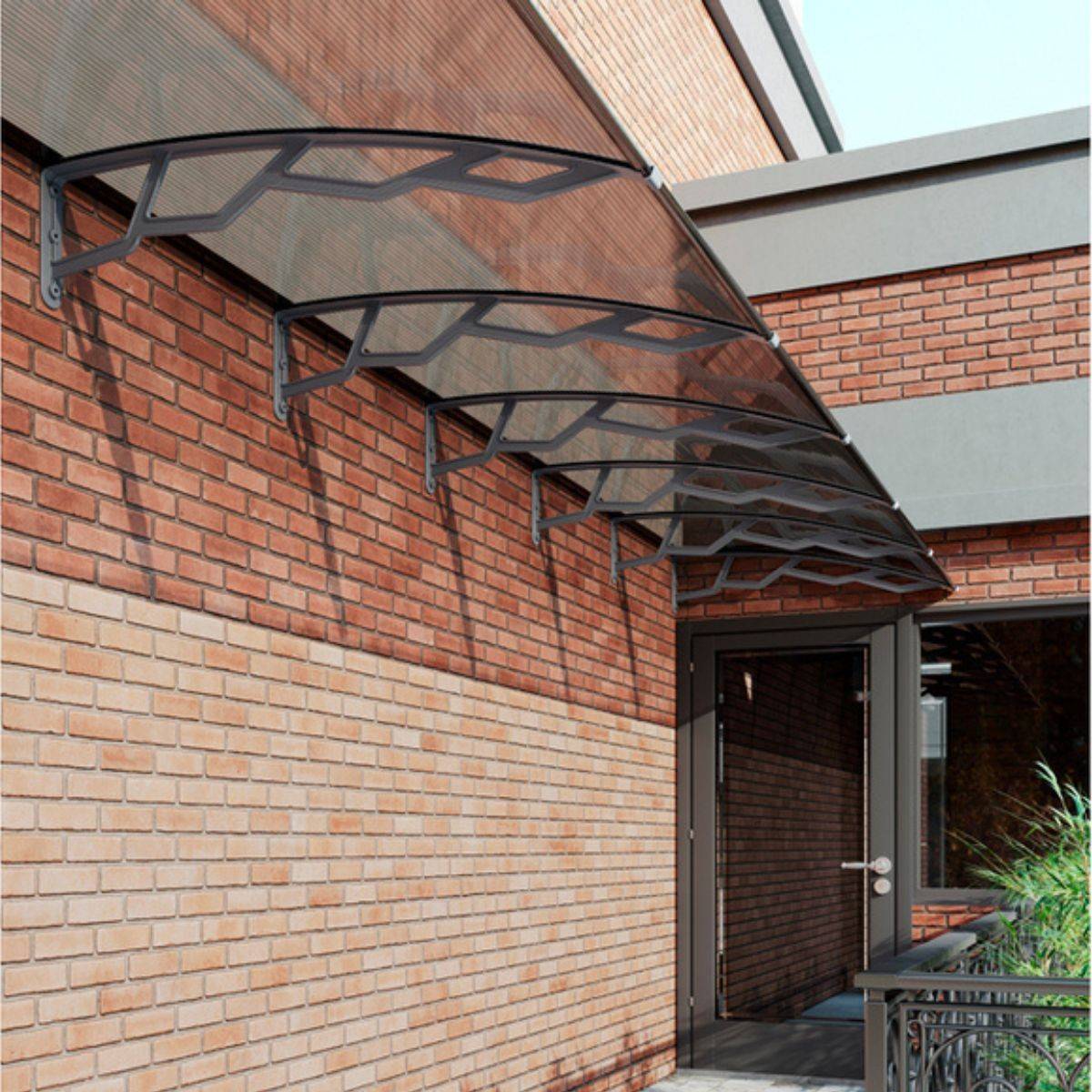 Auvent De Porte Marquise Polycarbonate 80x240 Cm - Protection Pluie UV, Structure Aluminium Robuste