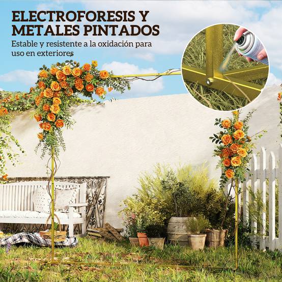 Arche de mariage métal extérieur support décoratif plantes événements 200x40x200cm or - ComfortXL Outdoor Living - Image 7