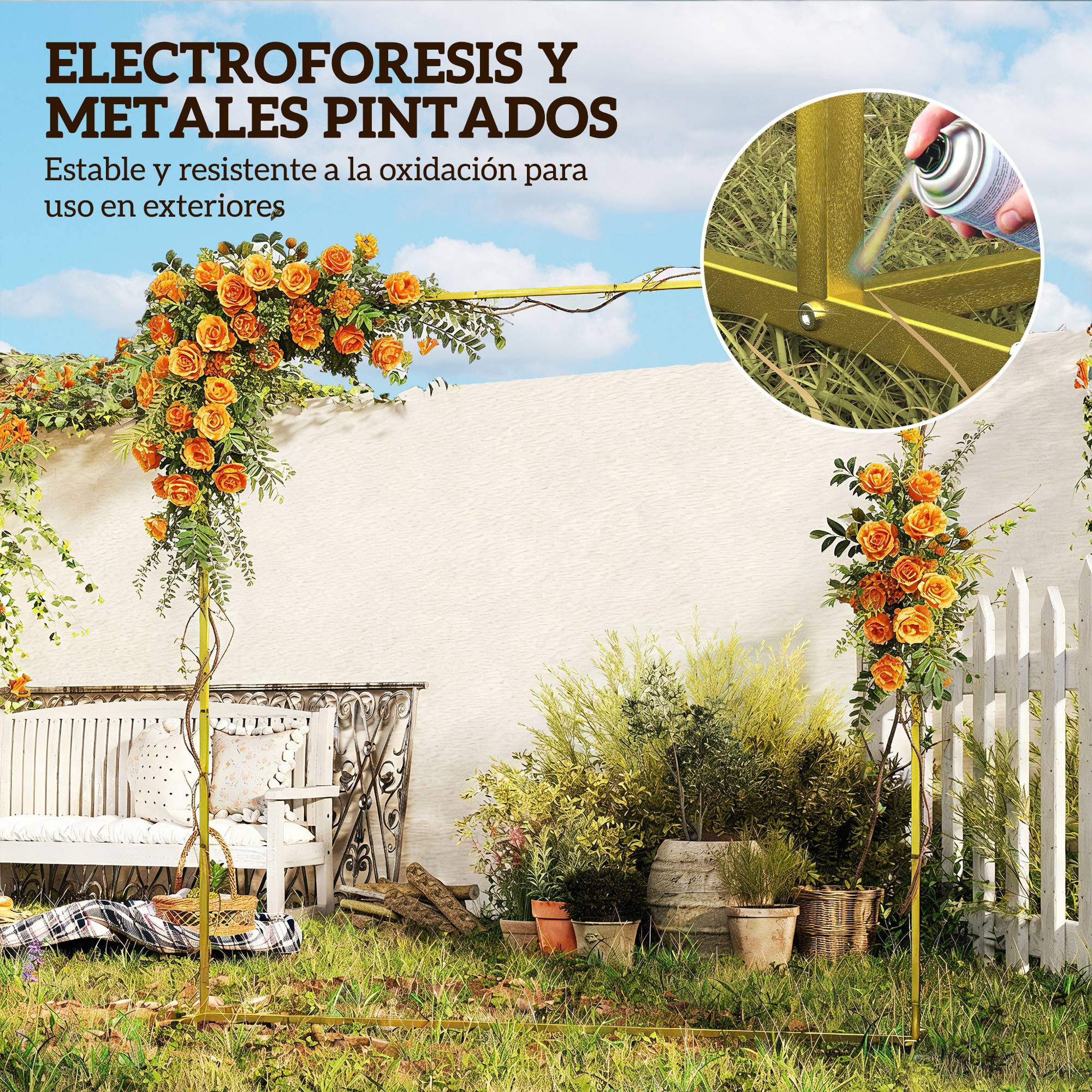 Arche de mariage métal extérieur support décoratif plantes événements 200x40x200cm or - ComfortXL Outdoor Living - Image 7