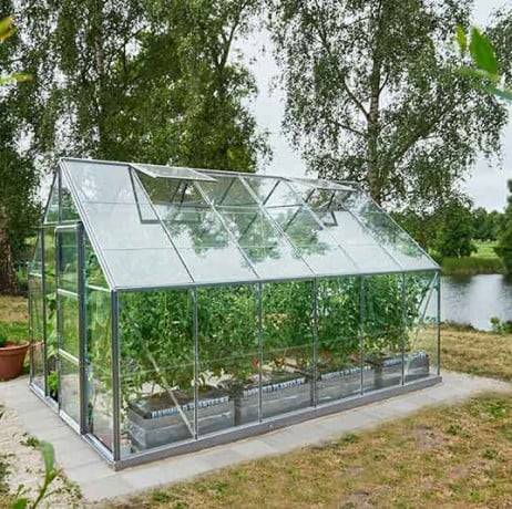 Halls - Serre de jardin Universal en verre horticole avec base 9.9m², Couleur Aluminium - Image 3