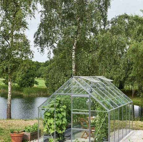 Halls - Serre de jardin Universal en verre horticole avec base 9.9m², Couleur Aluminium - Image 2