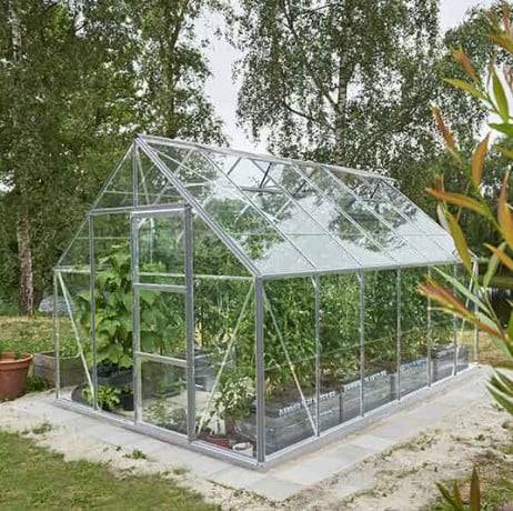 Halls - Serre de jardin Universal en verre horticole avec base 9.9m², Couleur Aluminium - Image 5