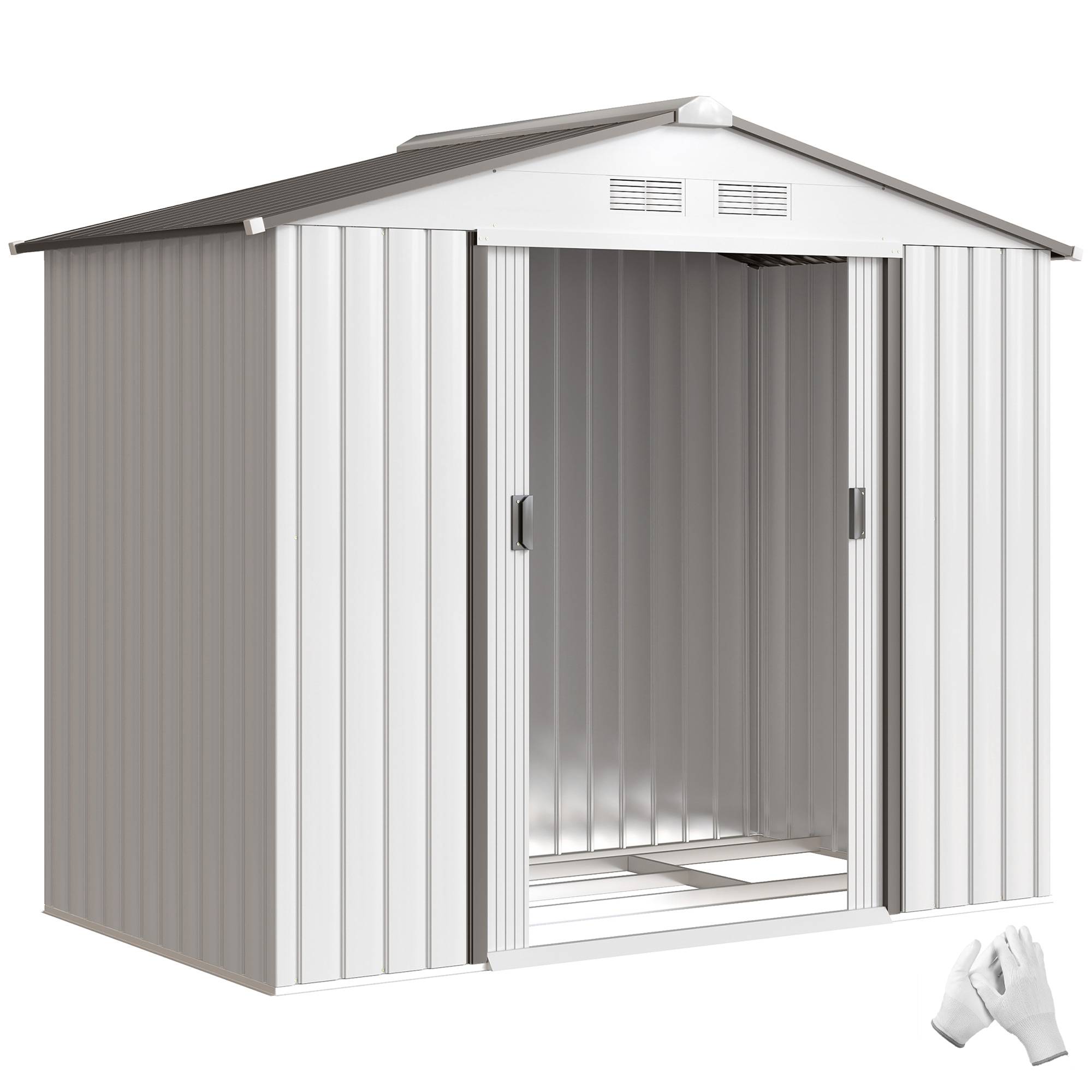 Abri de jardin 213x130x185 cm remise métallique extérieure outils blanc - Image 1