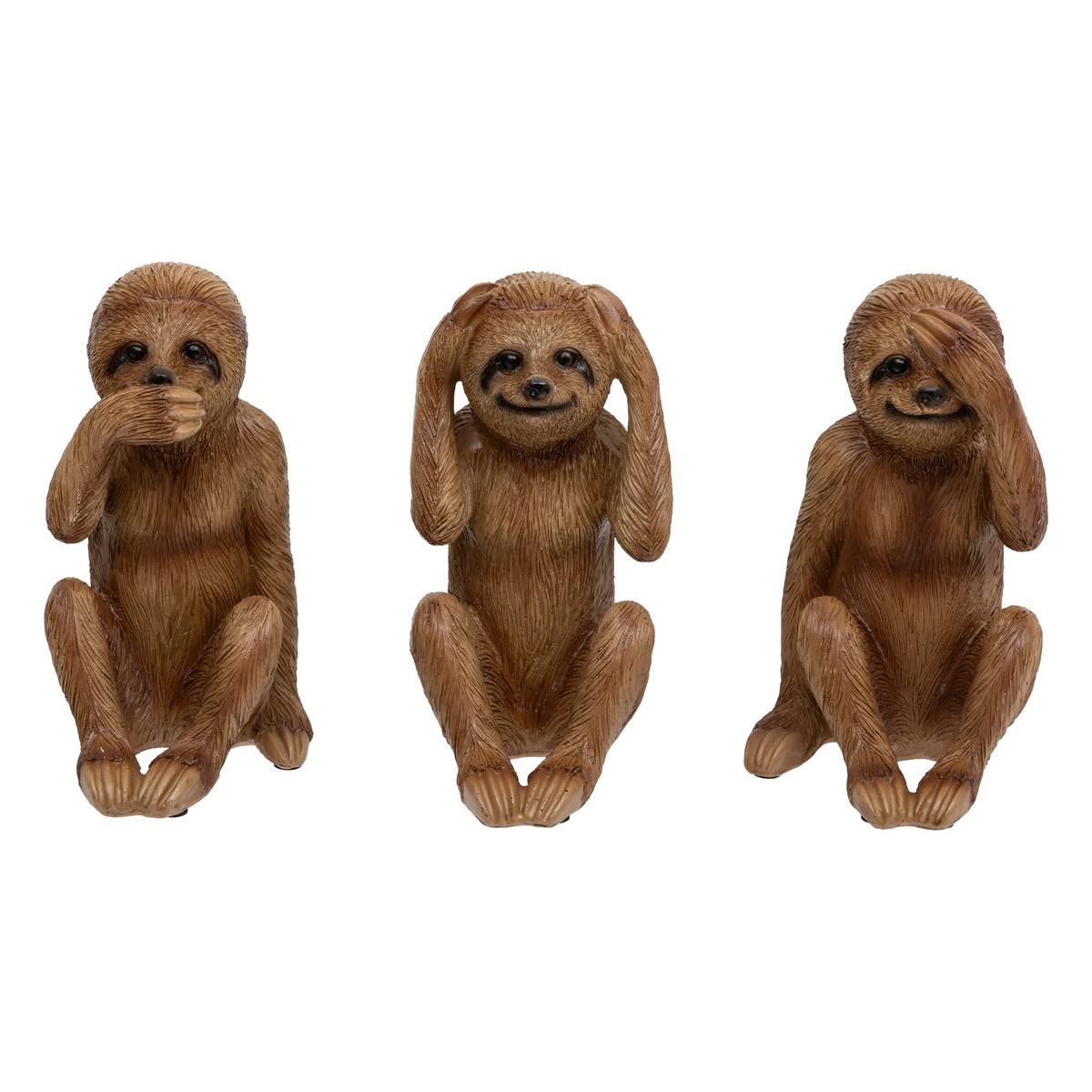 Objet déco Lot de 3 Paresseux en résine marron H 18 cm - Image 1
