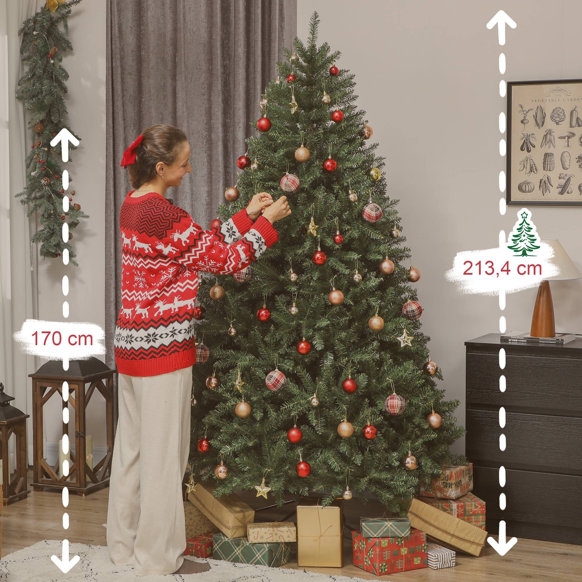 Sapin de Noël artificiel 210 cm, arbre de Noël réaliste avec 2641 pointes de branche articulée, support en métal, vert - Image 5