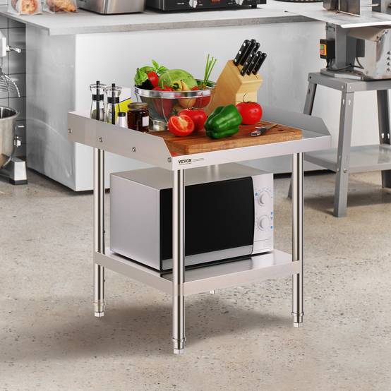 Vevor - VEVOR Table travail acier inox 61x61x66 cm, dosseret 3 côtés, hauteur réglable, pour cuisine restaurant. - Image 8
