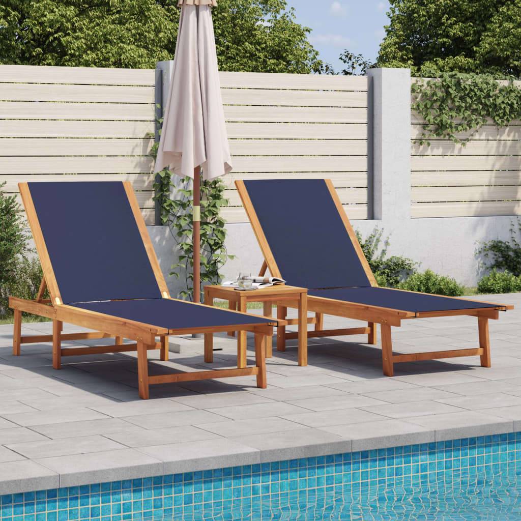 Maison Chic - Lot de 2 Bain de soleil - Transats - Chaises longues bleu bois d'acacia solide et textilène - MEUBLE PRO - Image 2
