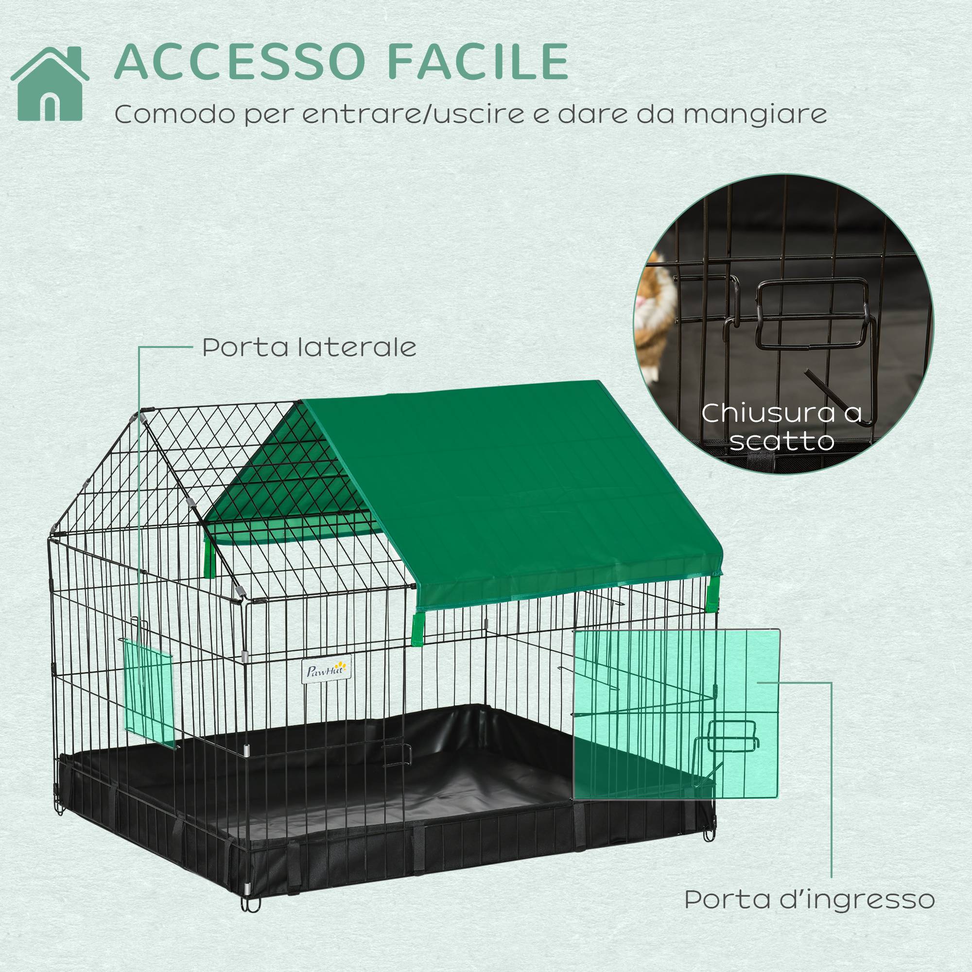 Parc Enclos Lapin Rongeur Intérieur Extérieur Oxford 90x75x75cm Noir Vert - ComfortXL Outdoor Living - Image 6
