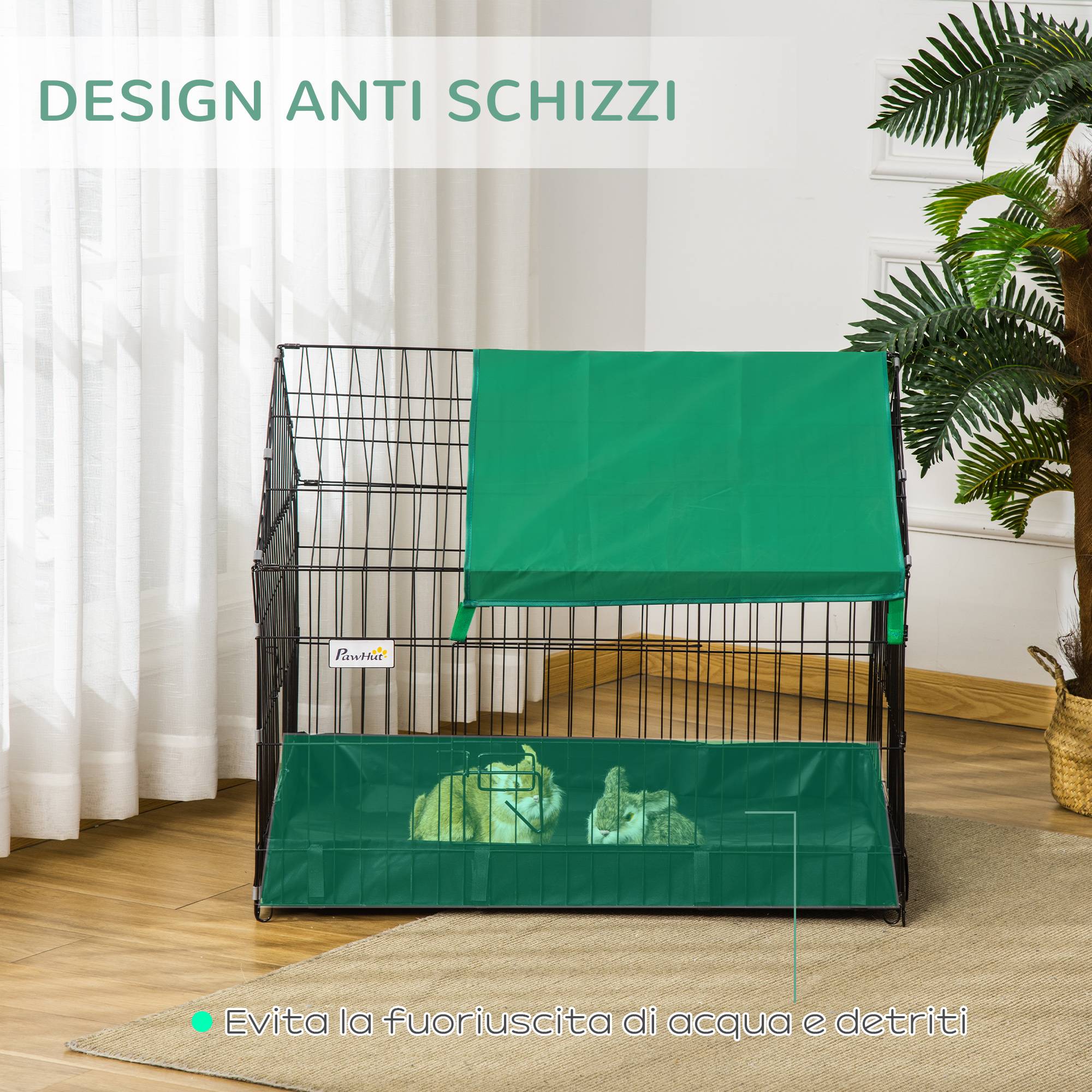 Parc Enclos Lapin Rongeur Intérieur Extérieur Oxford 90x75x75cm Noir Vert - ComfortXL Outdoor Living - Image 7