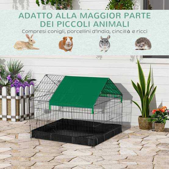 Parc Enclos Lapin Rongeur Intérieur Extérieur Oxford 90x75x75cm Noir Vert - ComfortXL Outdoor Living - Image 8